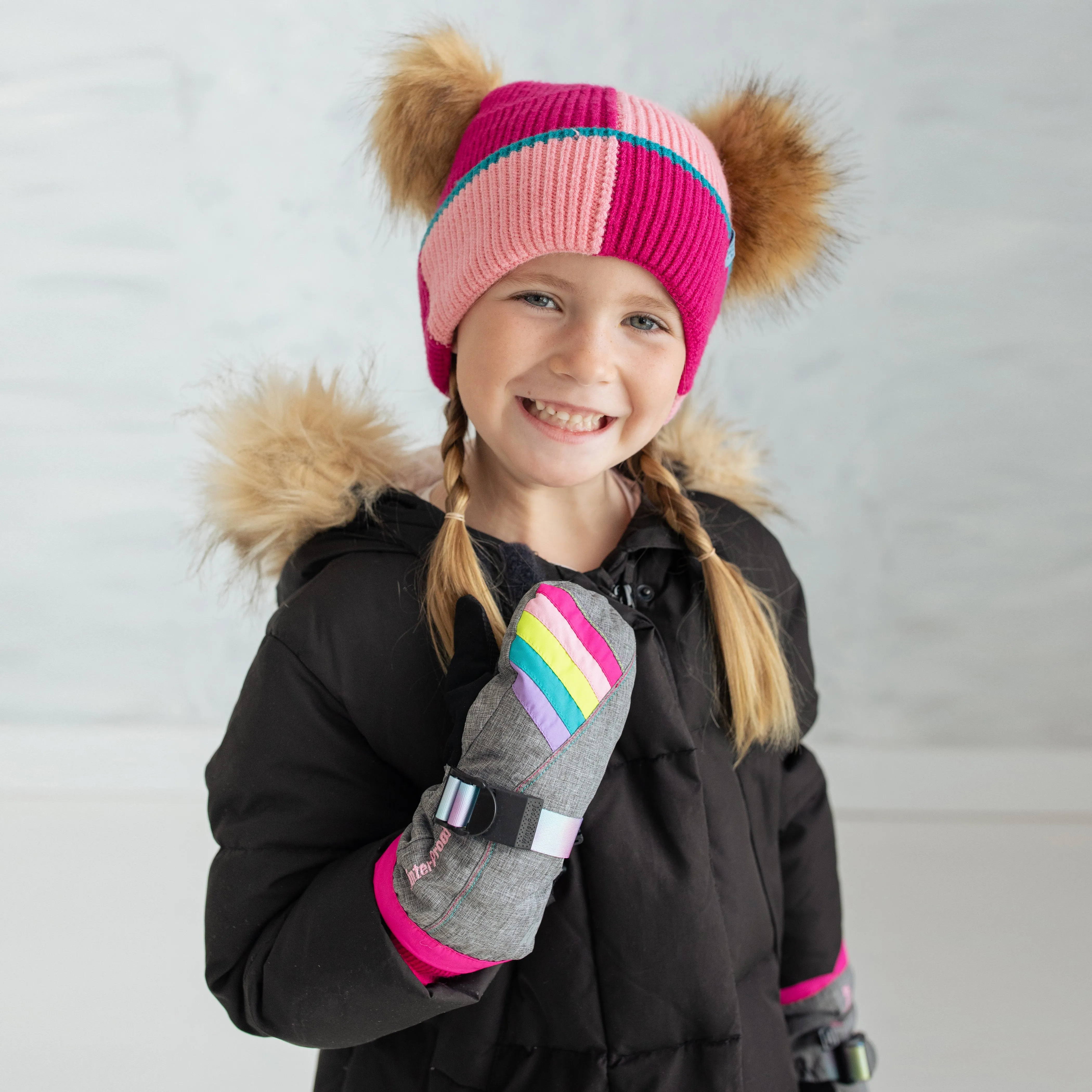 Little Girl's Grey Color Block Mittens