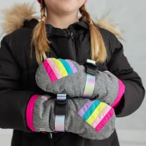 Little Girl's Grey Color Block Mittens