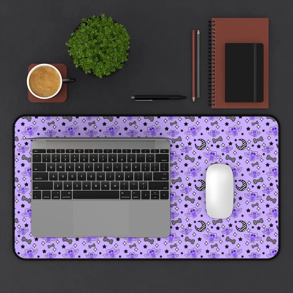 Magical Kawaii Spooky Bats Purple Desk Mat