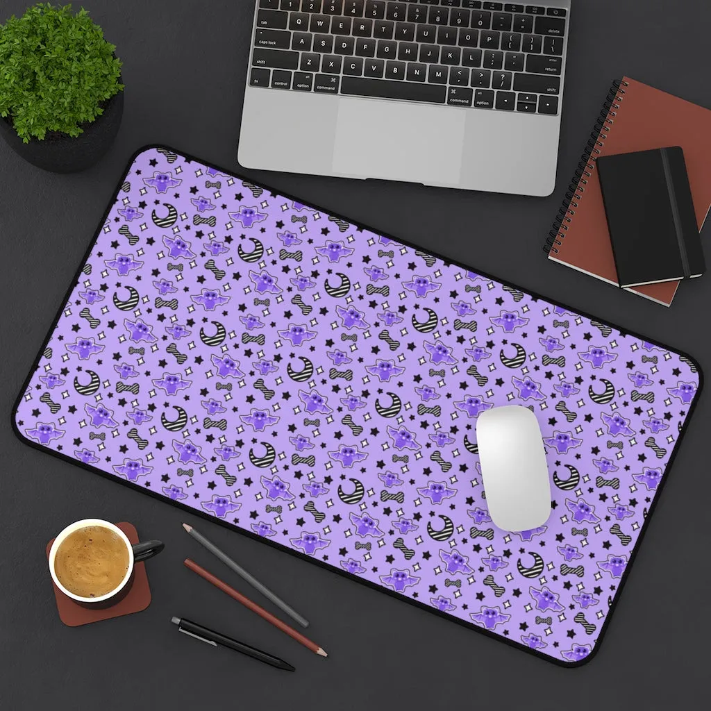 Magical Kawaii Spooky Bats Purple Desk Mat