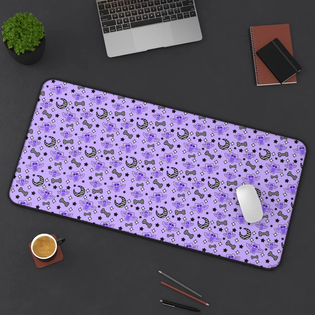 Magical Kawaii Spooky Bats Purple Desk Mat