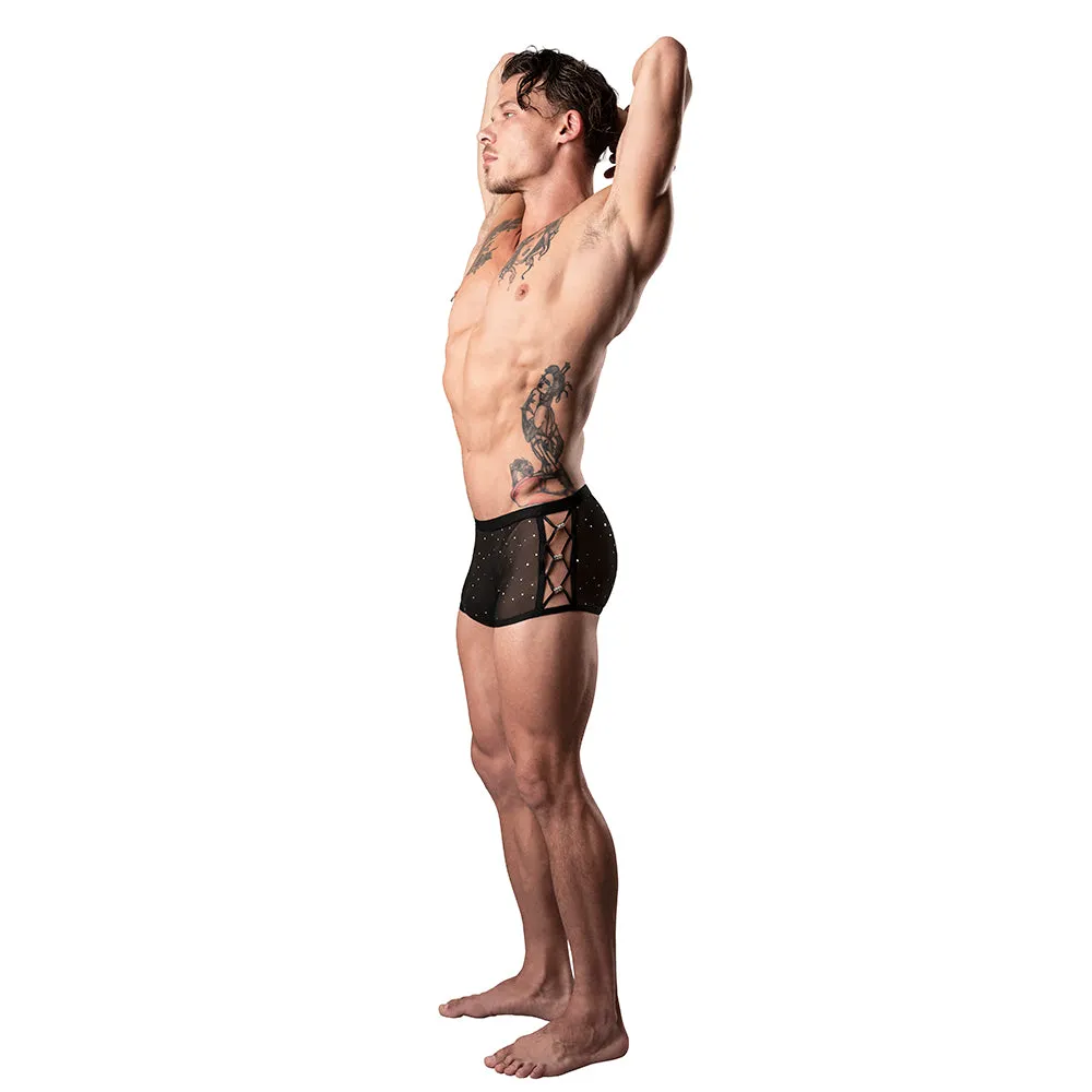 Male Power Show Stopper Mini Short Silver Mesh Dot L