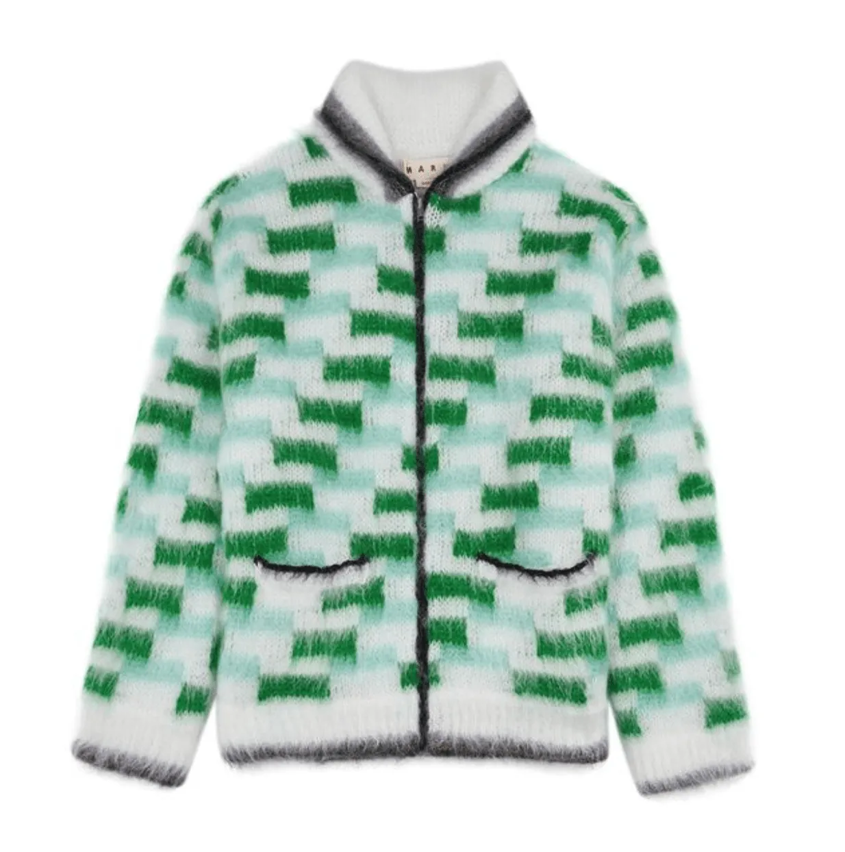 Marni Mohair Zip Up Bomber Jacket Blue Green