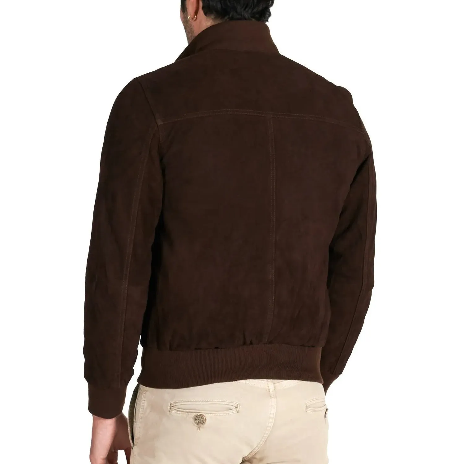 MCKINNON Suede Leather Button Bomber Jacket BROWN