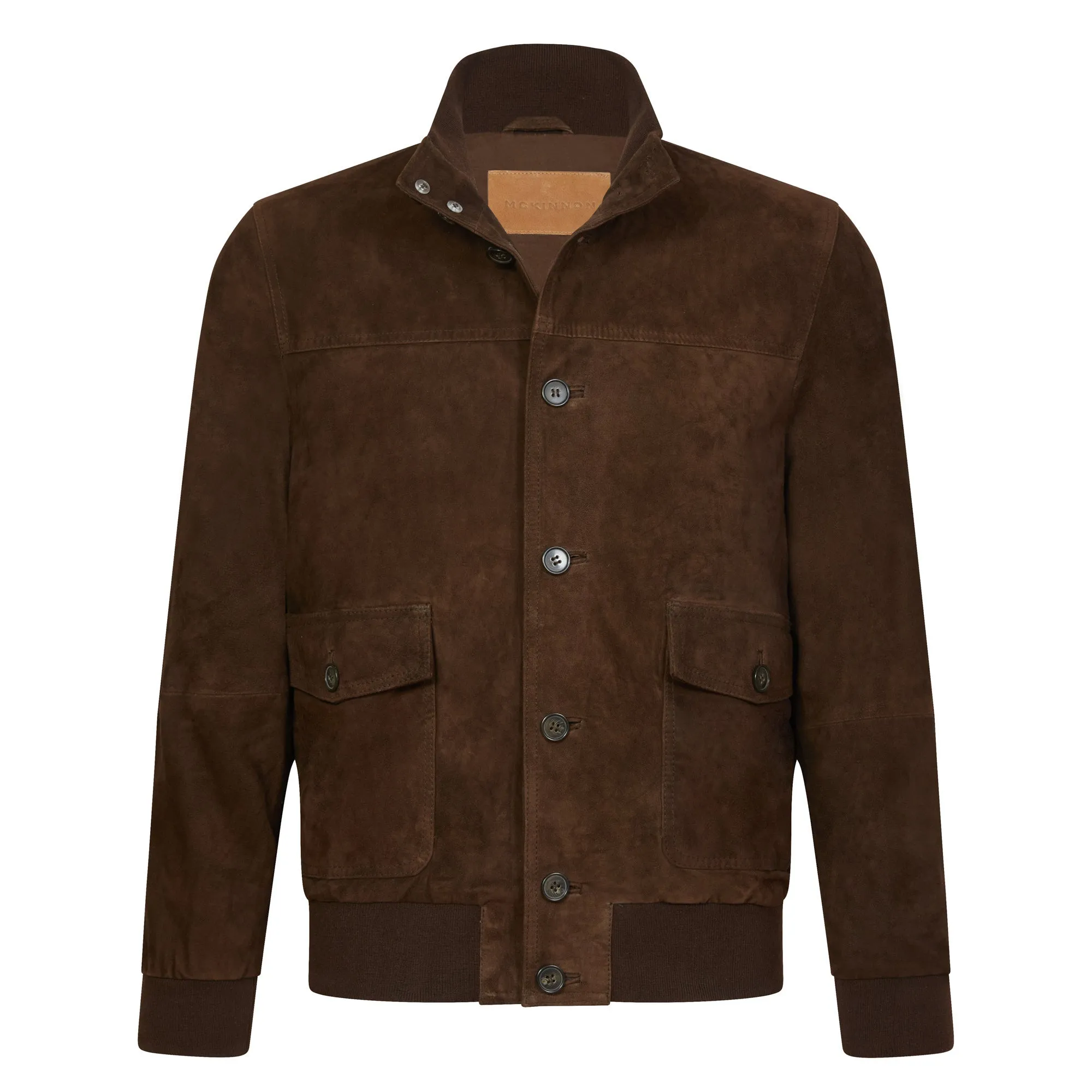 MCKINNON Suede Leather Button Bomber Jacket BROWN