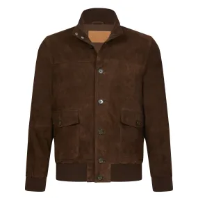 MCKINNON Suede Leather Button Bomber Jacket BROWN