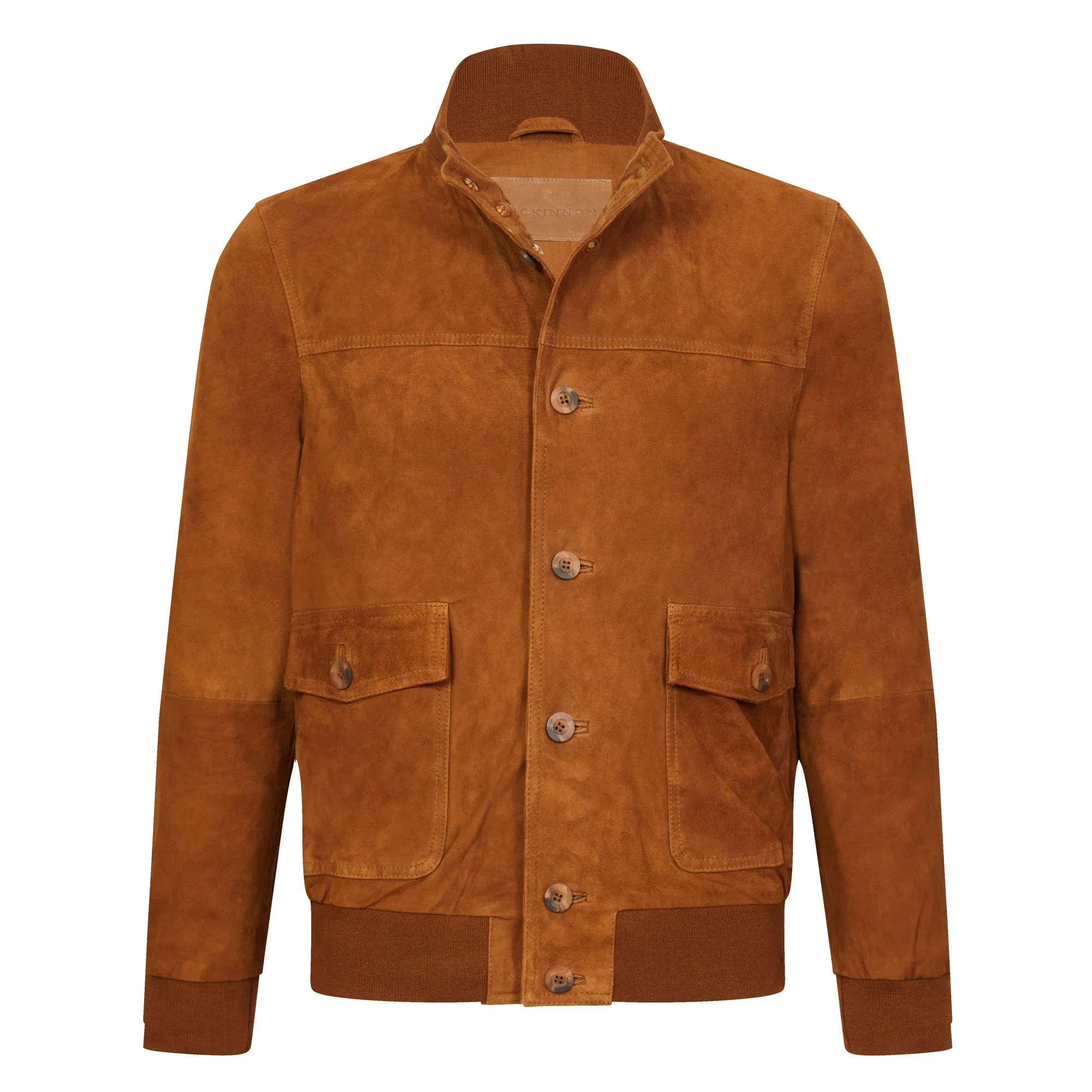 MCKINNON Suede Leather Button Bomber Jacket COGNAC