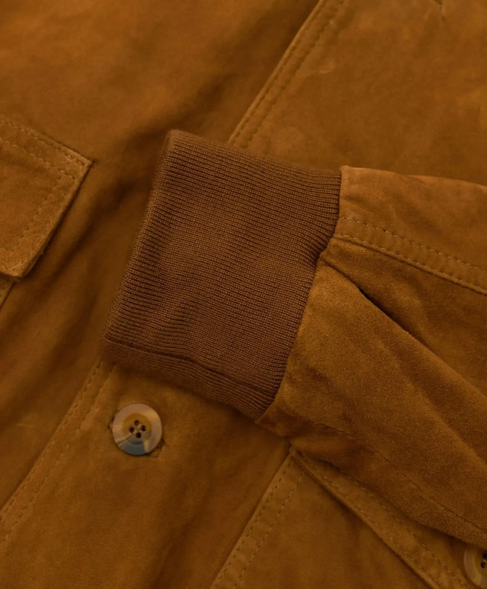 MCKINNON Suede Leather Button Bomber Jacket COGNAC