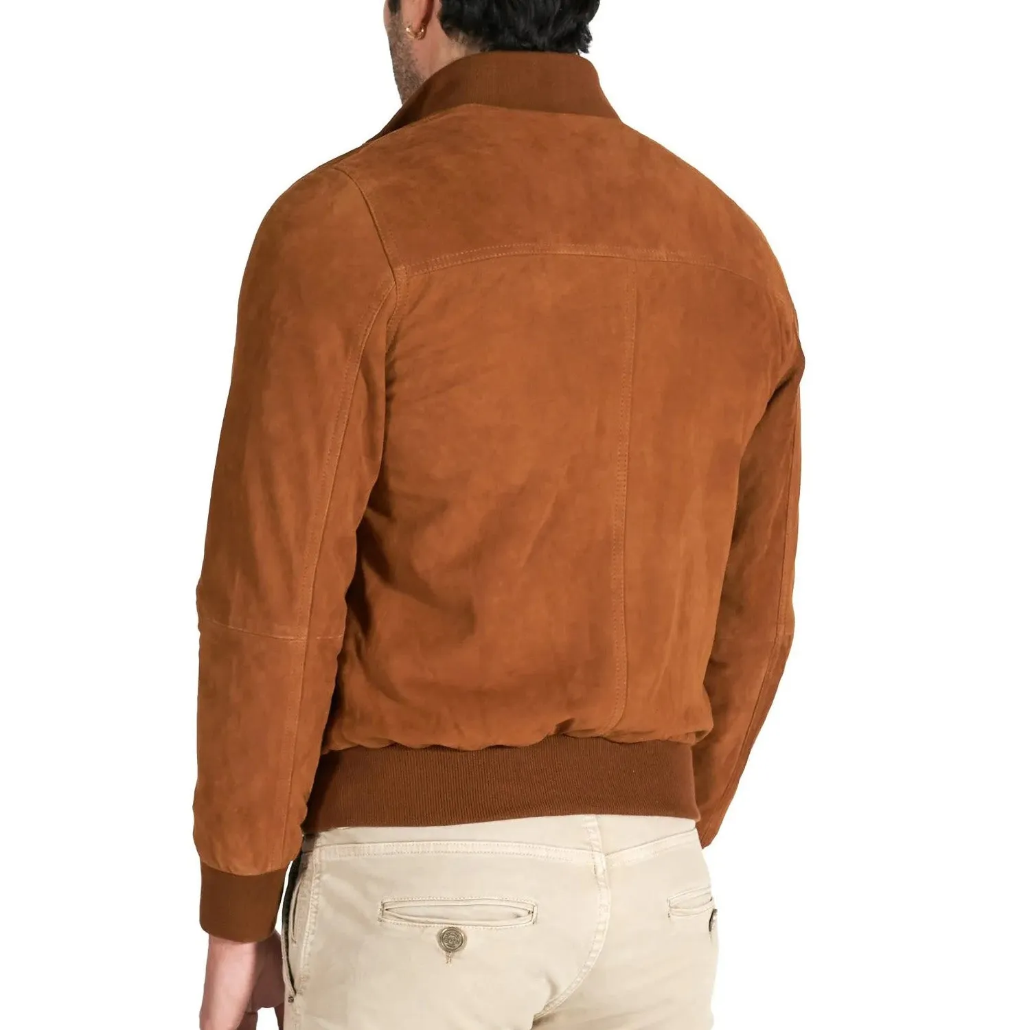 MCKINNON Suede Leather Button Bomber Jacket COGNAC