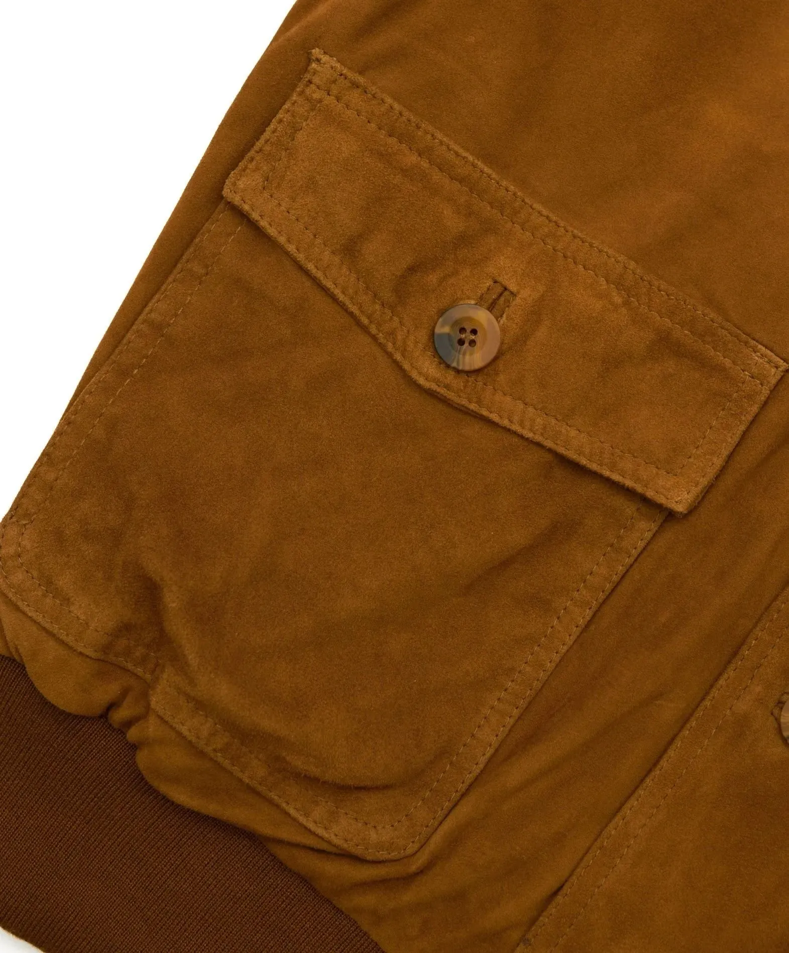 MCKINNON Suede Leather Button Bomber Jacket COGNAC