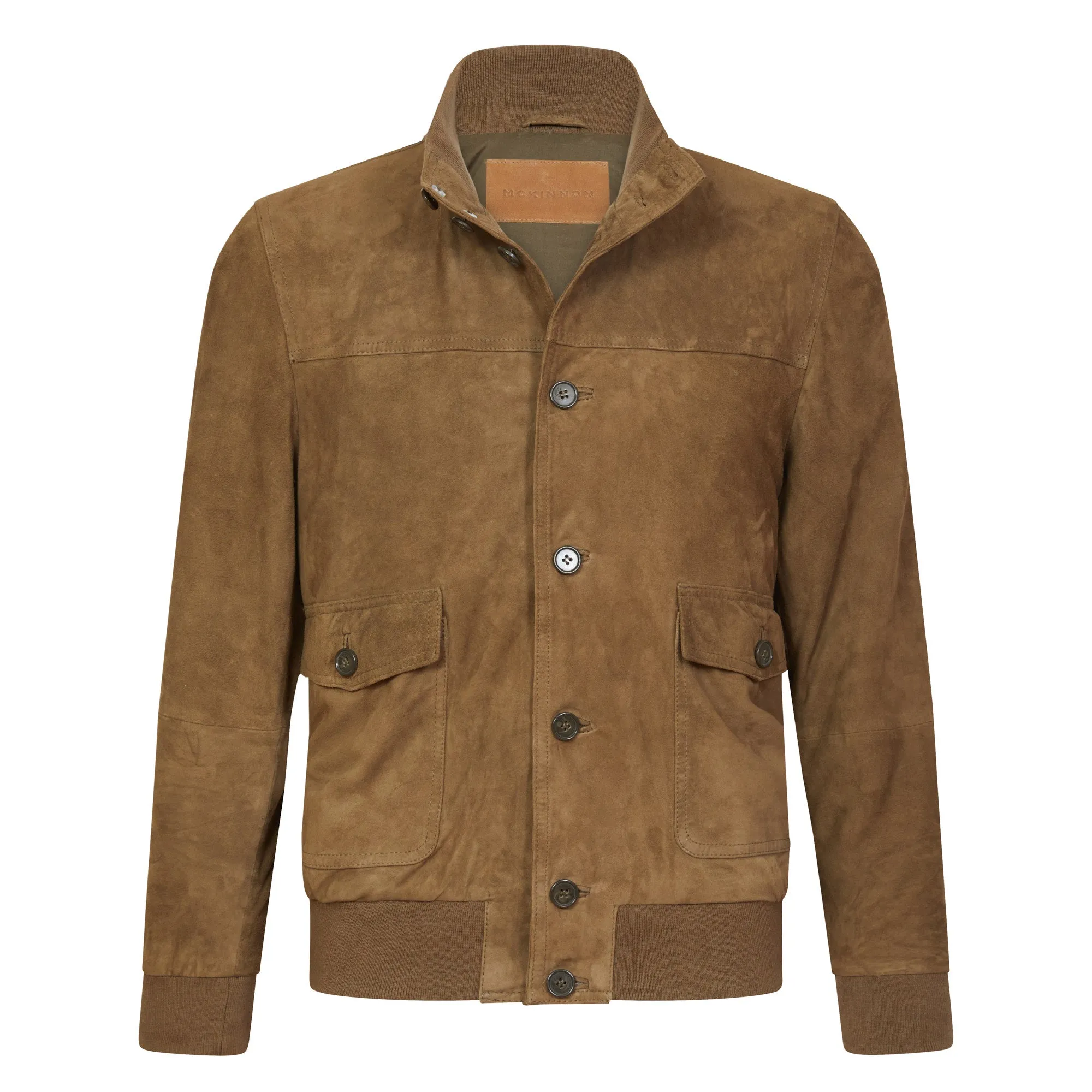 MCKINNON Suede Leather Button Bomber Jacket TAUPE