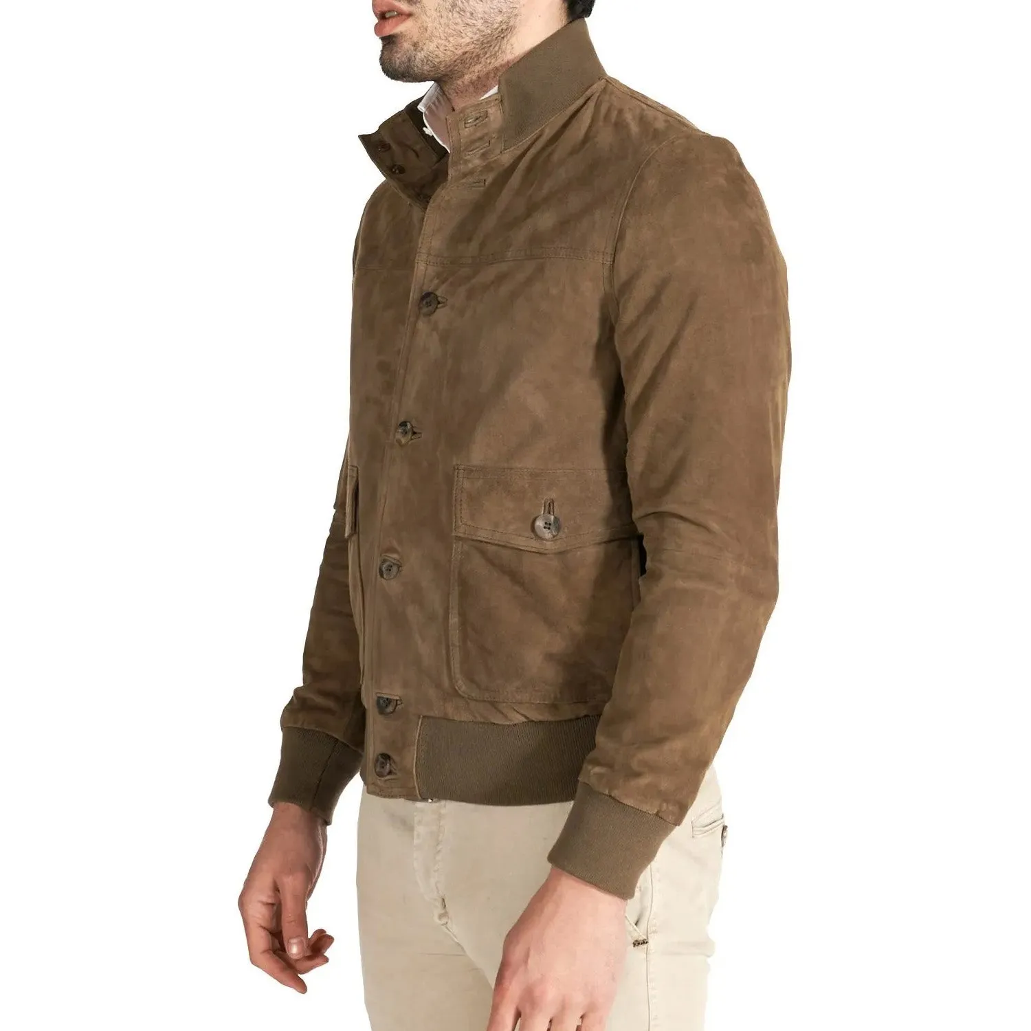 MCKINNON Suede Leather Button Bomber Jacket TAUPE