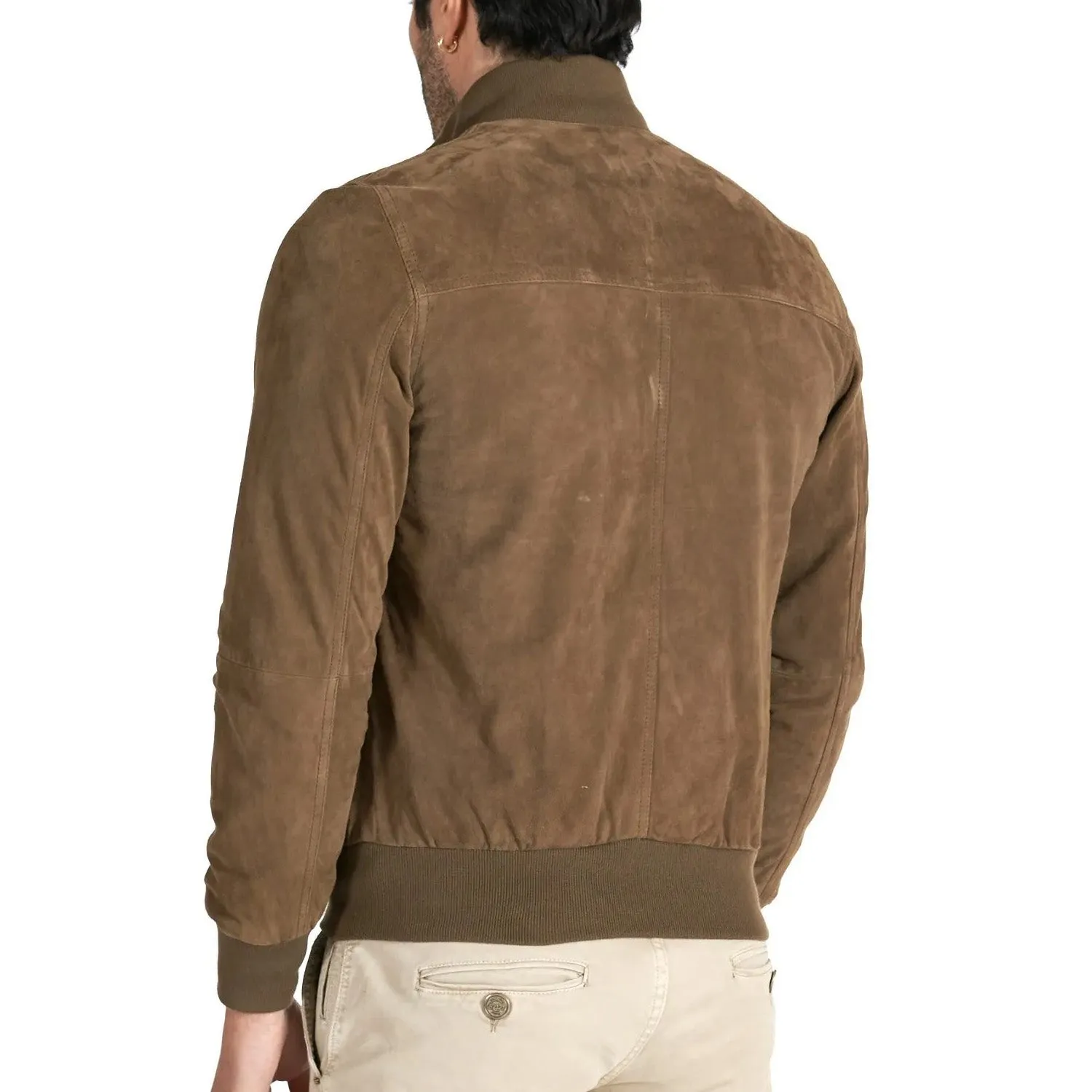 MCKINNON Suede Leather Button Bomber Jacket TAUPE