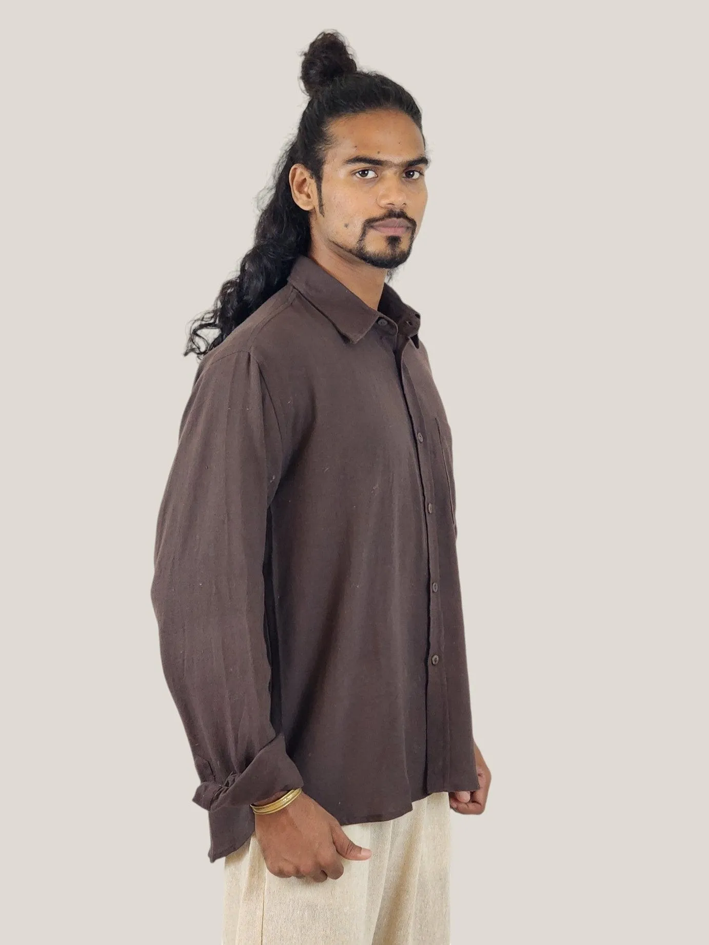 Men's Cacao Brown Organic Cotton Long Sleeve Button Down