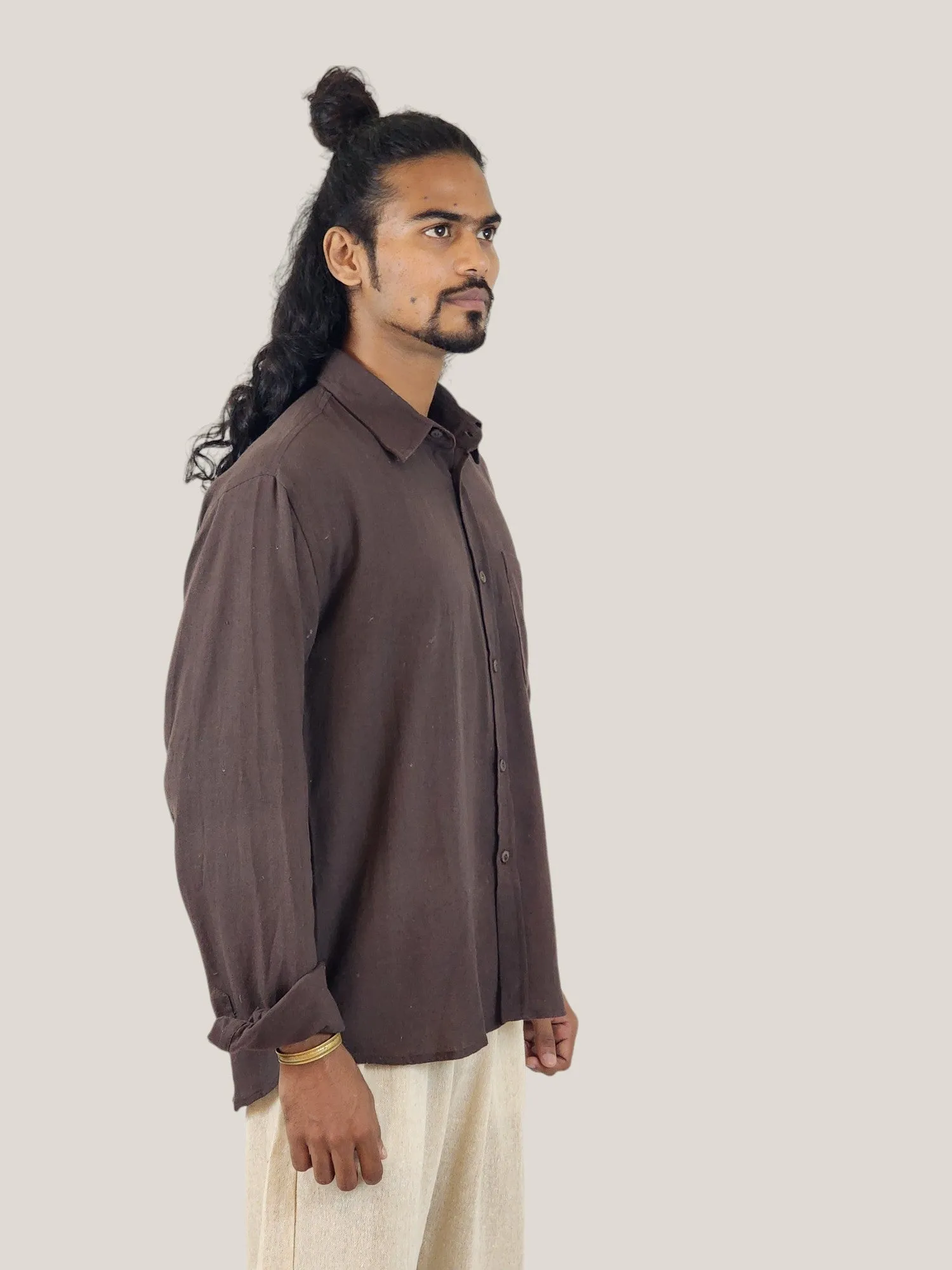 Men's Cacao Brown Organic Cotton Long Sleeve Button Down