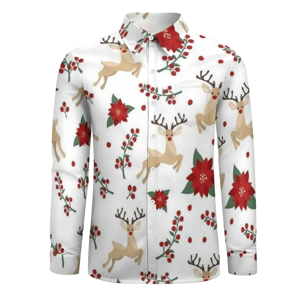 Mens Christmas Reindeer Print Long Sleeve Shirt