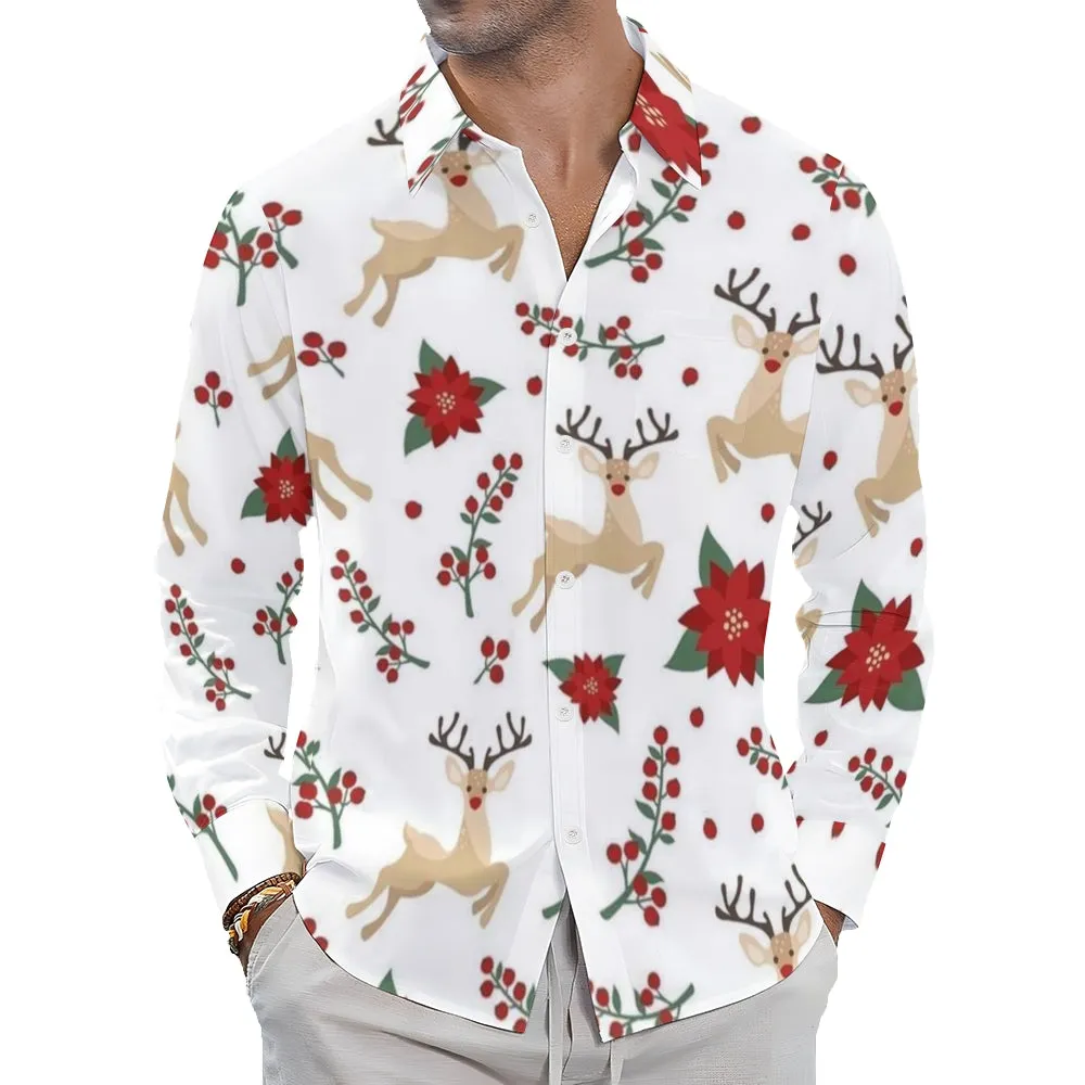 Mens Christmas Reindeer Print Long Sleeve Shirt