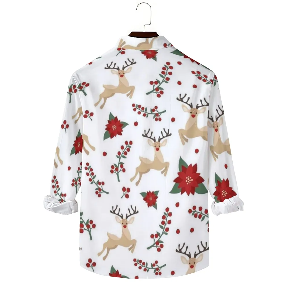 Mens Christmas Reindeer Print Long Sleeve Shirt