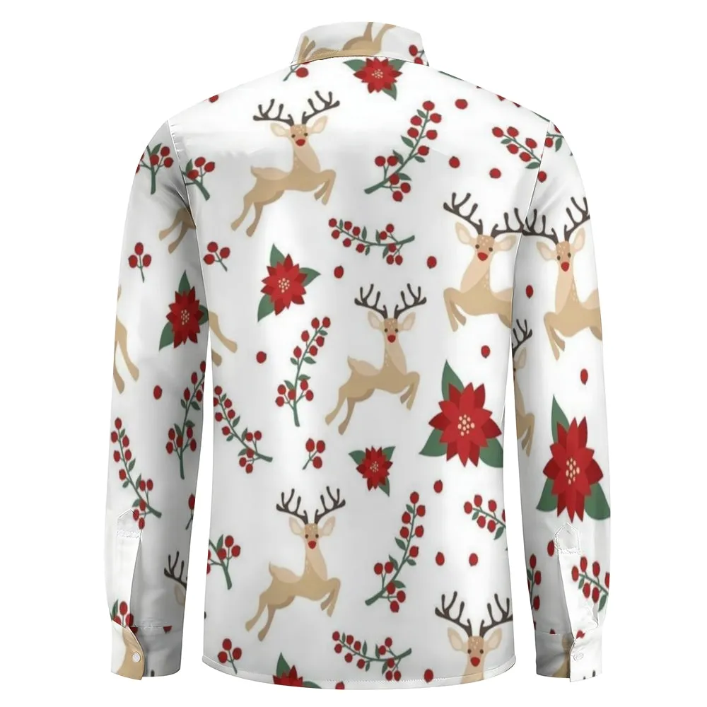 Mens Christmas Reindeer Print Long Sleeve Shirt