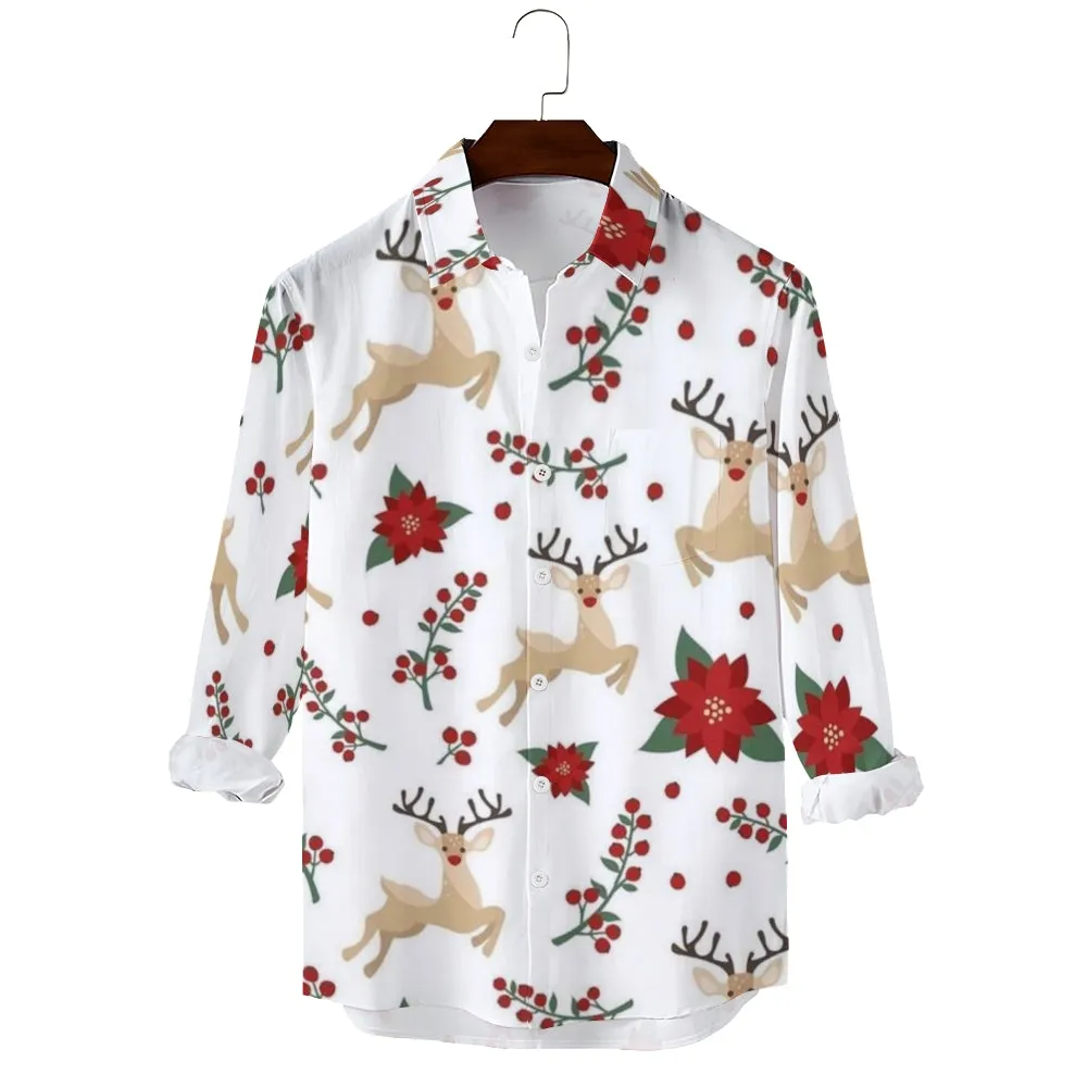 Mens Christmas Reindeer Print Long Sleeve Shirt