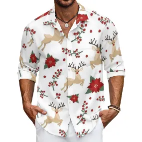 Mens Christmas Reindeer Print Long Sleeve Shirt