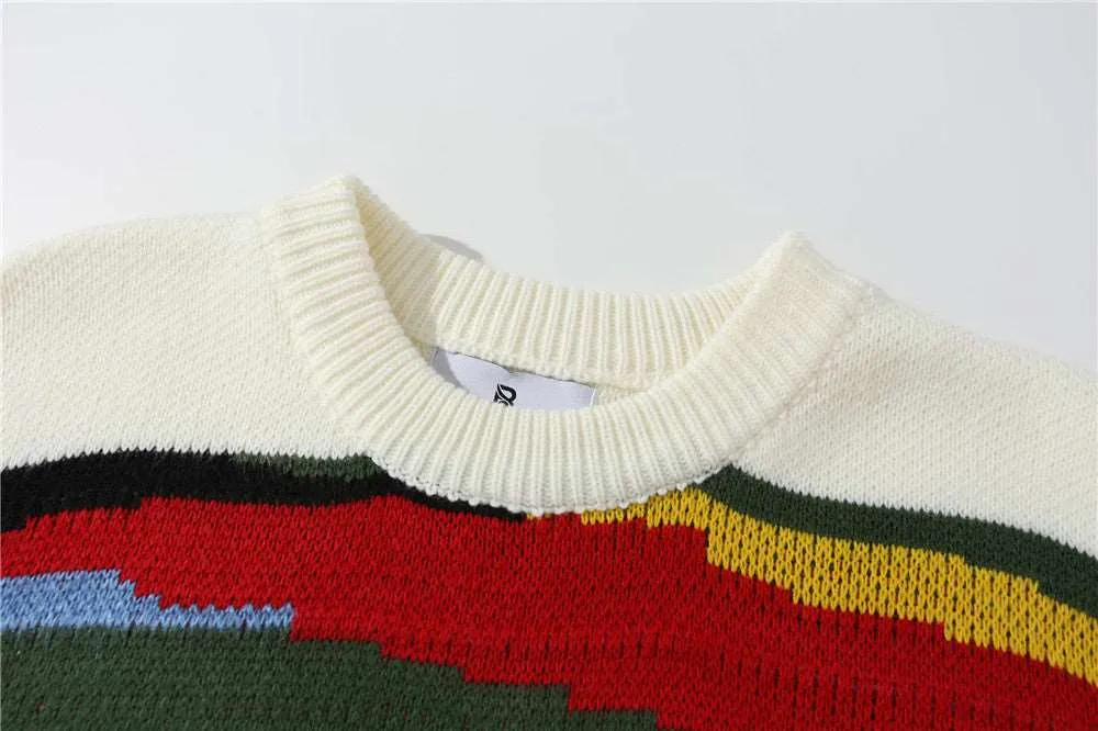 Men's Contrast Color Striped Knitted Jumper