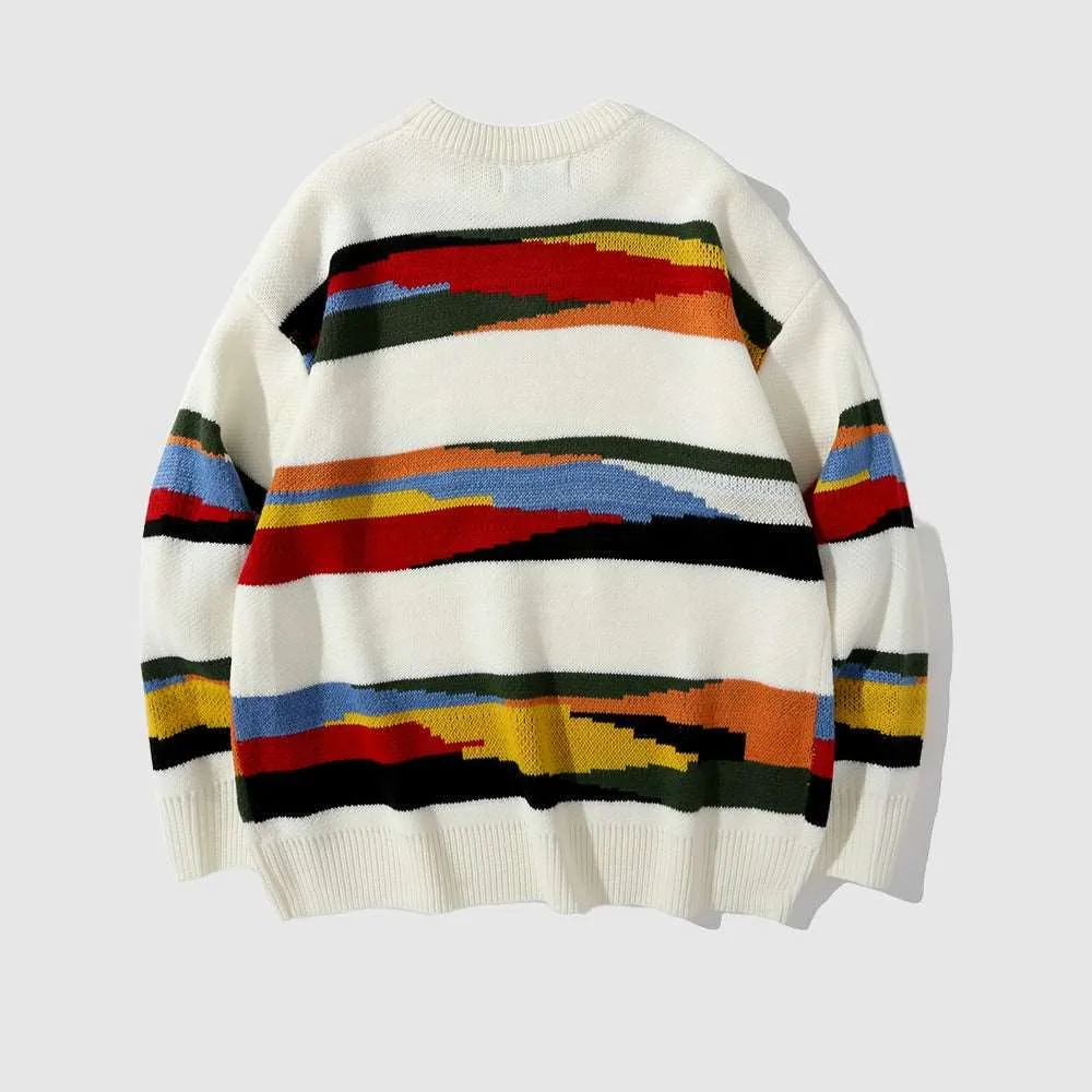 Men's Contrast Color Striped Knitted Jumper