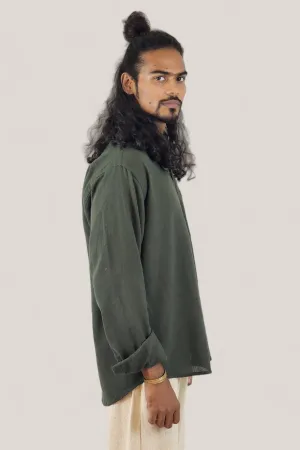 Men's Forest Green Organic Cotton Long Sleeve Button Down