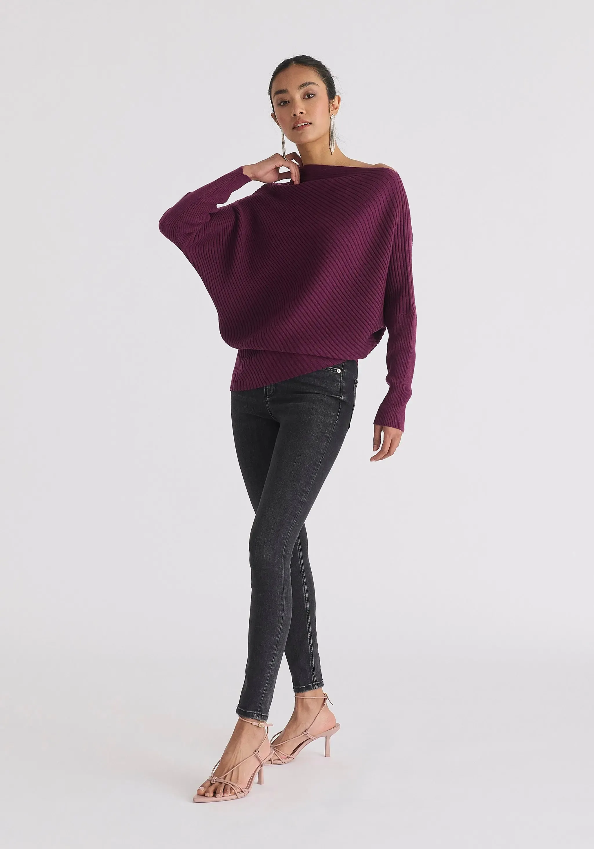 Midnight Plum Draped Knitted Jumper