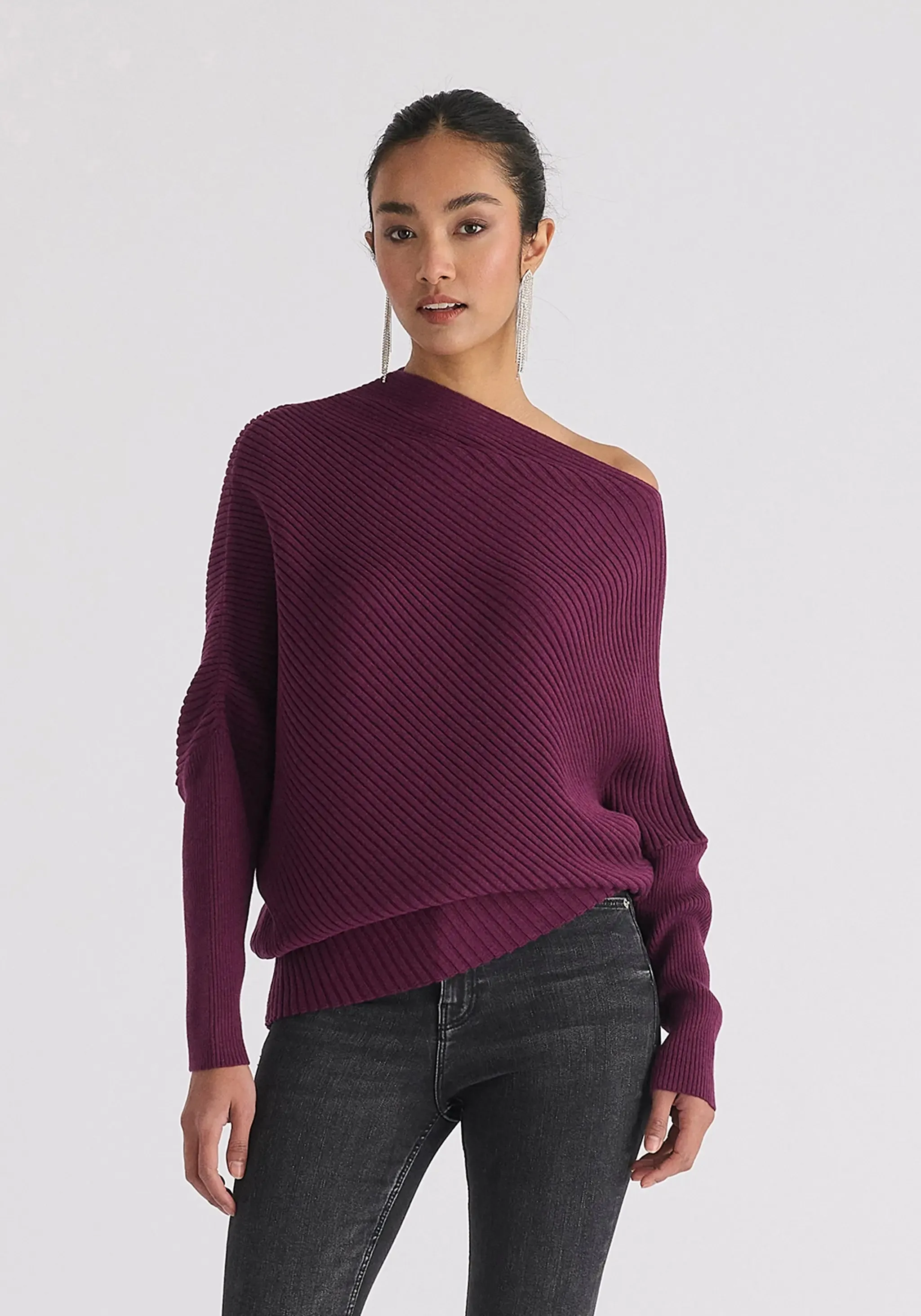 Midnight Plum Draped Knitted Jumper