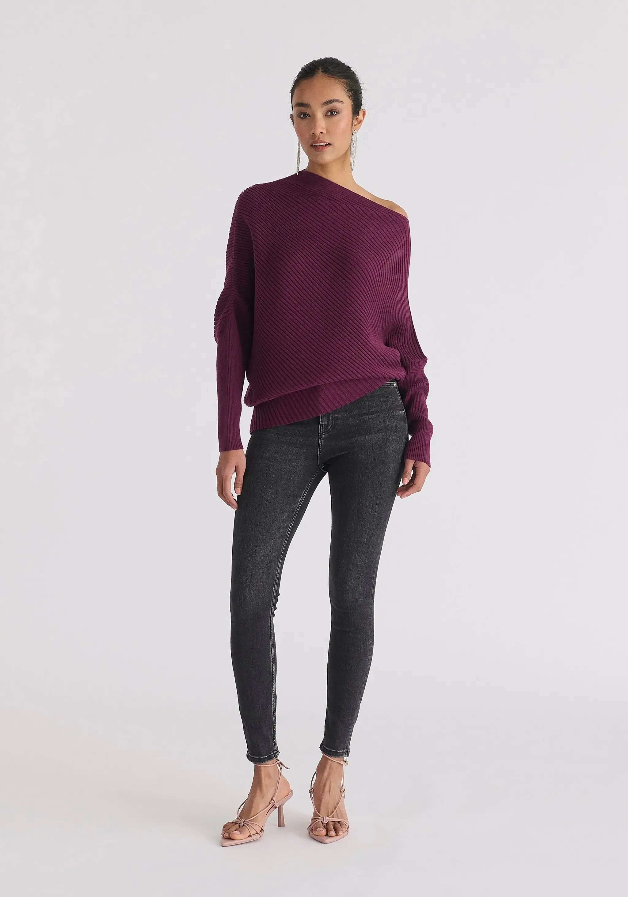 Midnight Plum Draped Knitted Jumper