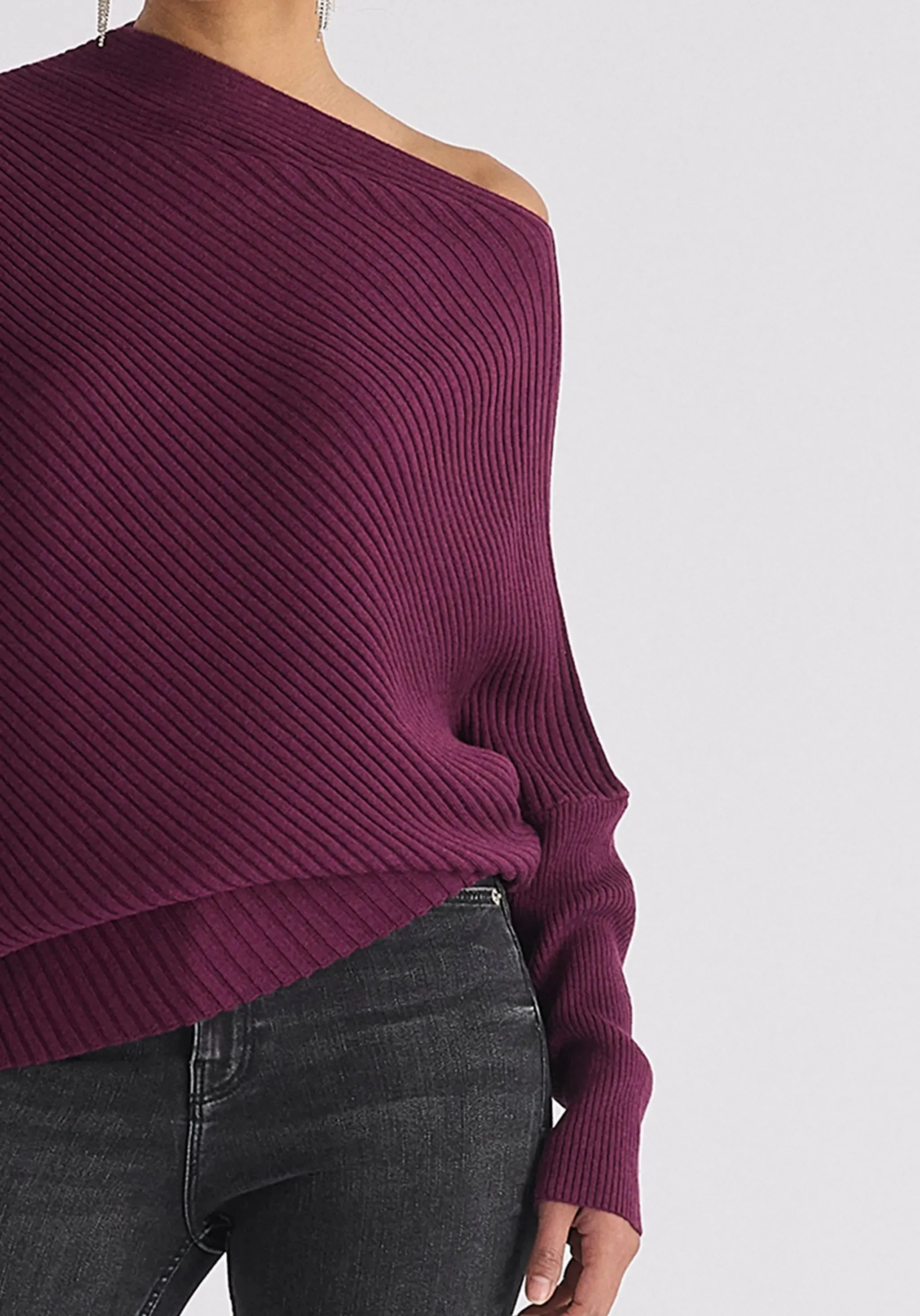 Midnight Plum Draped Knitted Jumper