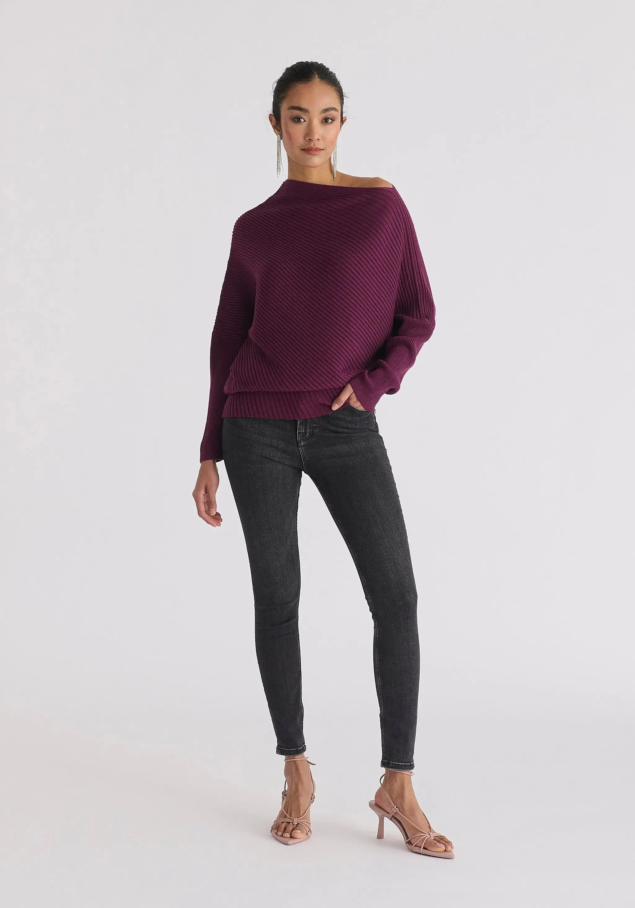 Midnight Plum Draped Knitted Jumper