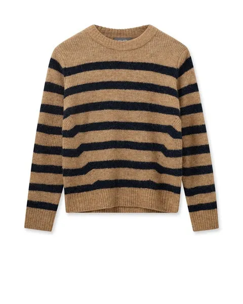 Mos Mosh Thora Stripe Crewneck Jumper-Tannin-165660