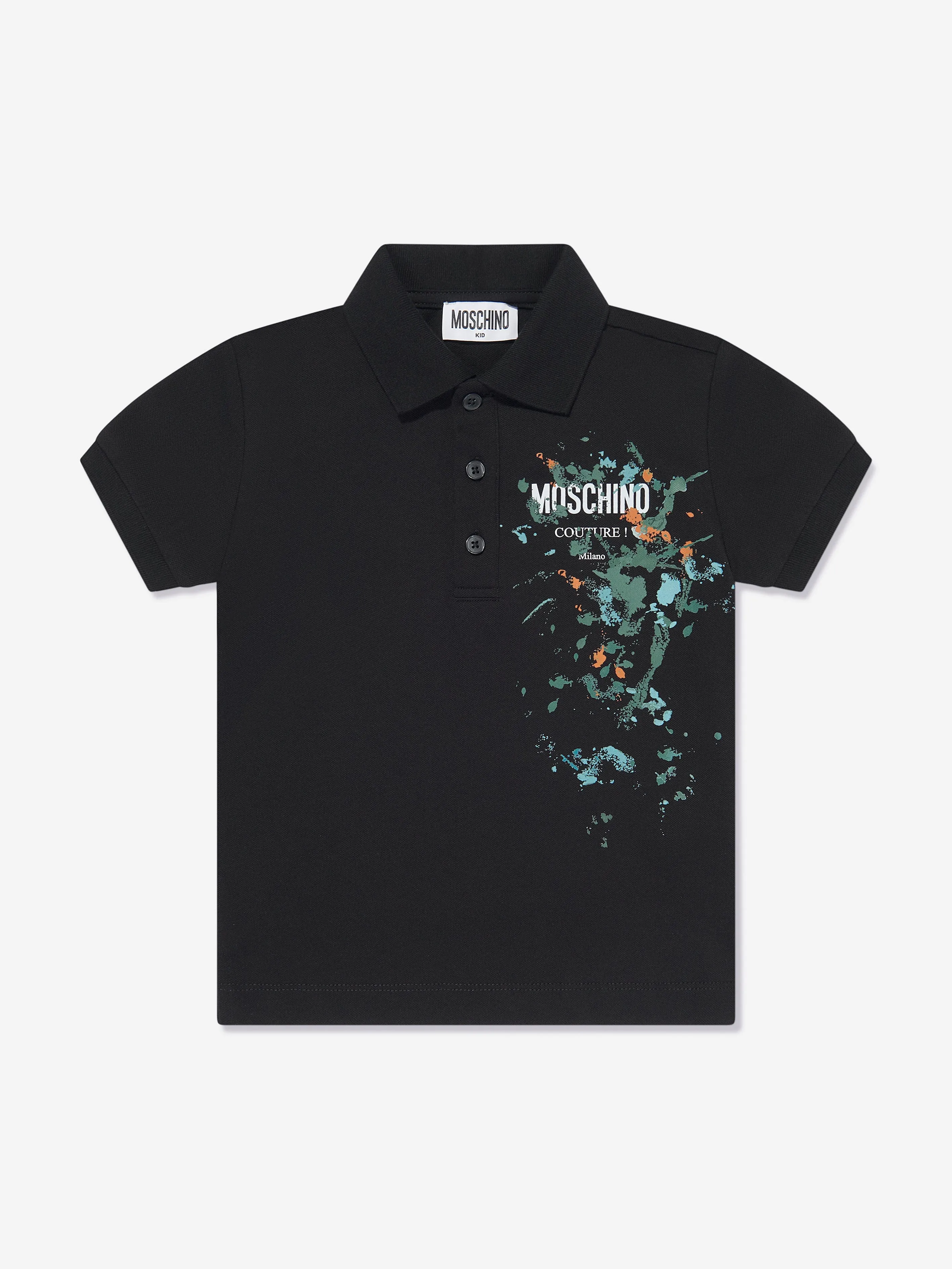 Moschino Boys Paint Splatter Polo Shirt in Black