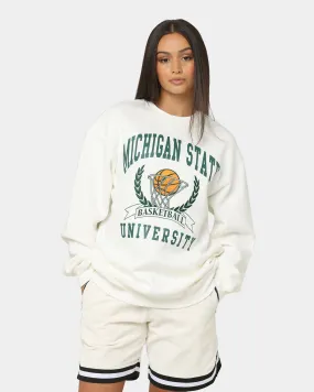 National Collegiate Athletic Association Women's Michigan State University Basketball Crest Crewneck Vintage White