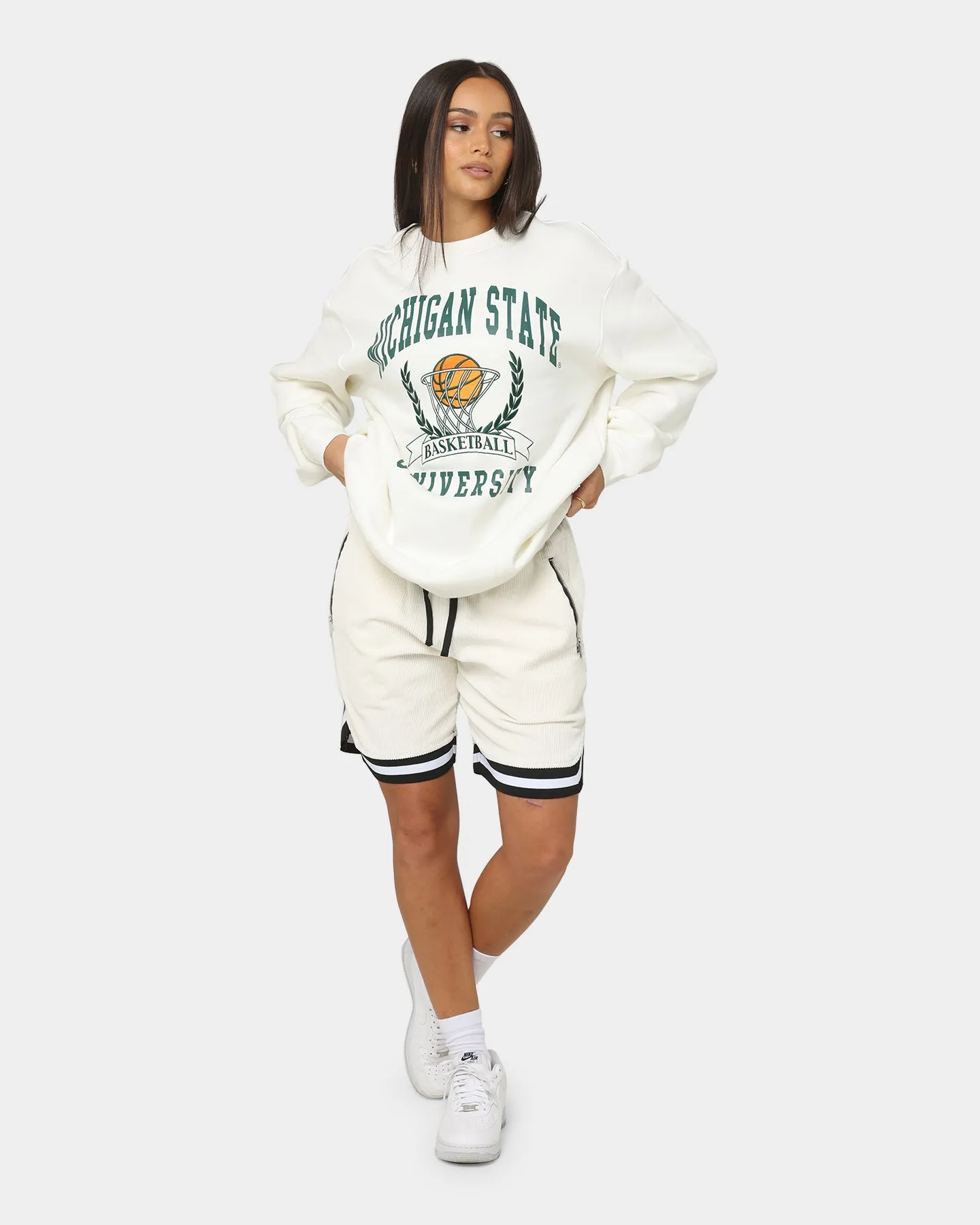 National Collegiate Athletic Association Women's Michigan State University Basketball Crest Crewneck Vintage White