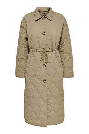 Naya Quilted Long Coat - Petrified Oak