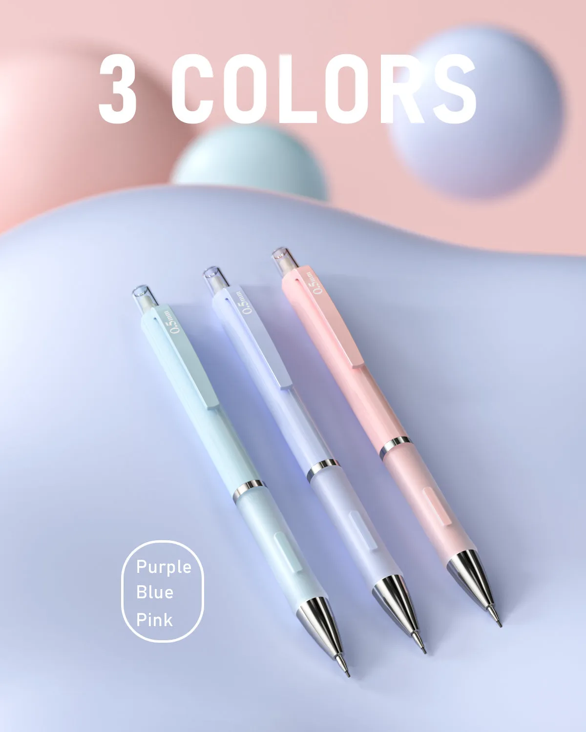 Nicpro 6 PCS Pastel Mechanical Pencil 0.5 & 0.7 mm for School, with 12 tubes HB Lead Refills, Erasers, Eraser Refills For Student Writing, Drawing, Sketching, Blue & Pink & violet Colors - with Case