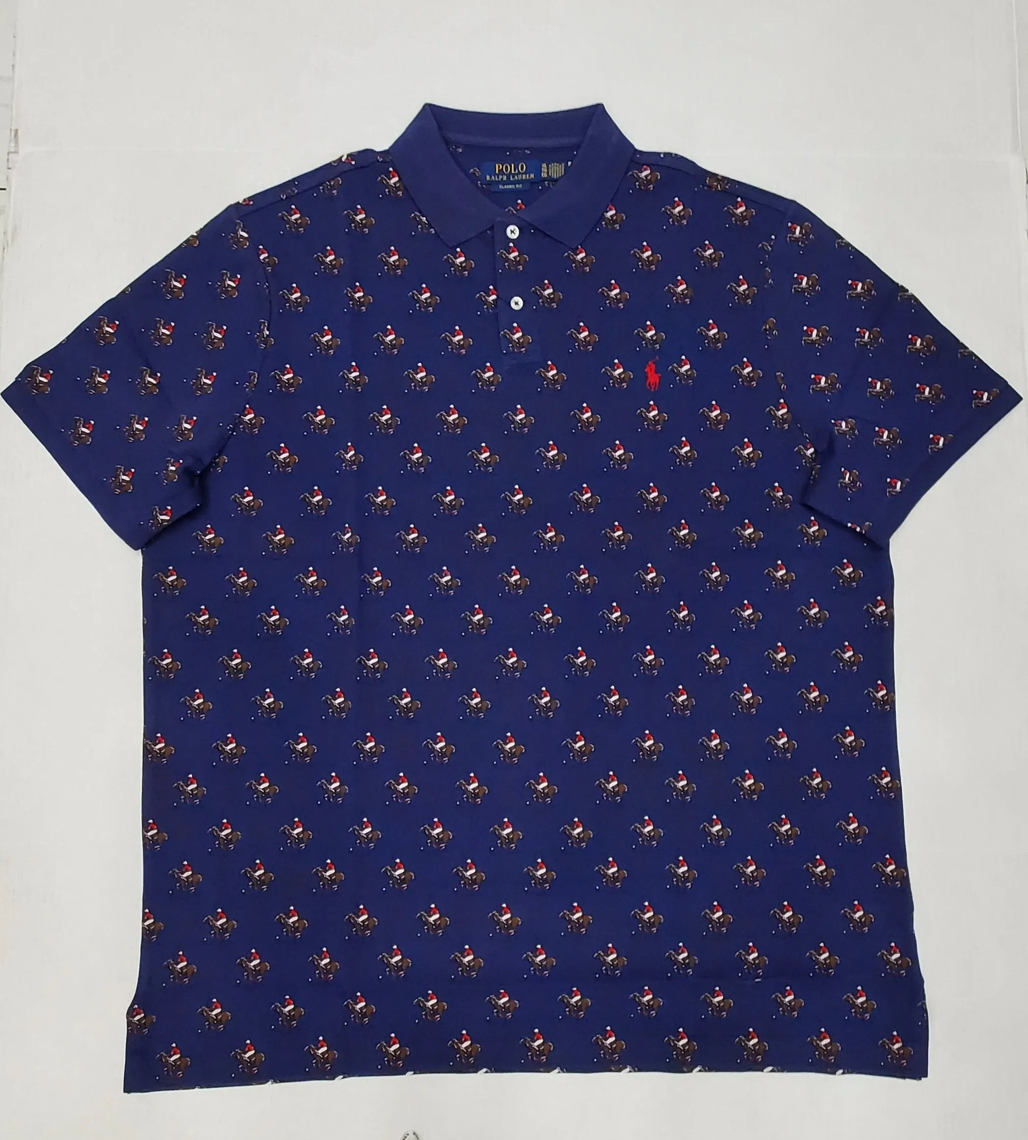 Nwt Polo Ralph Lauren Navy Equestrian Allover Print Classic Fit Polo