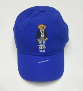 Nwt Polo Ralph Lauren Royal Blue Teddy Bear Adjustable Leather Strap Back Hat