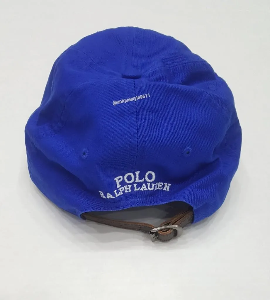 Nwt Polo Ralph Lauren Royal Blue Teddy Bear Adjustable Leather Strap Back Hat