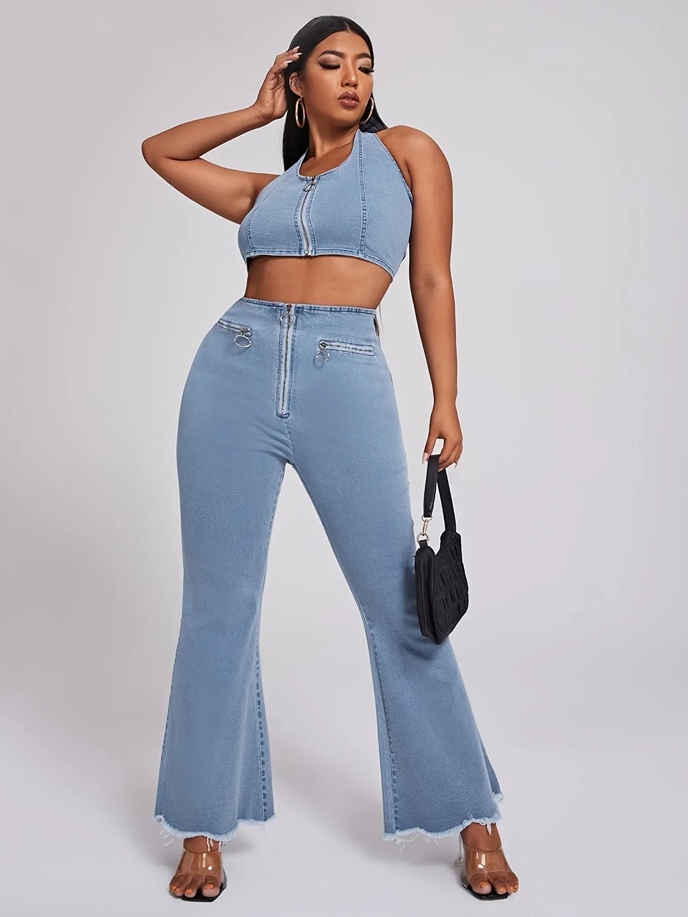 Organic Cotton Crop Top & High Rise Flared Jeans Set