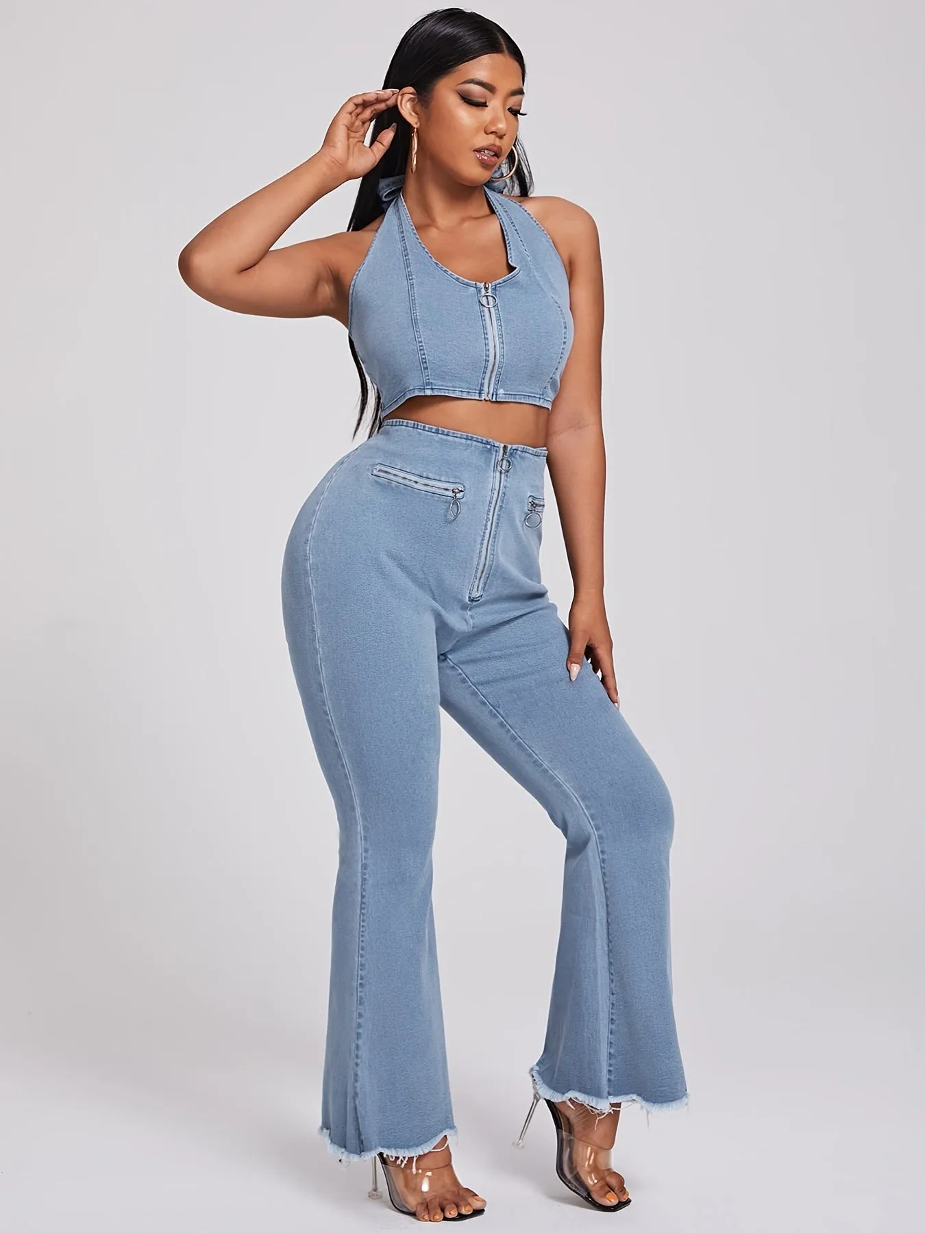 Organic Cotton Crop Top & High Rise Flared Jeans Set