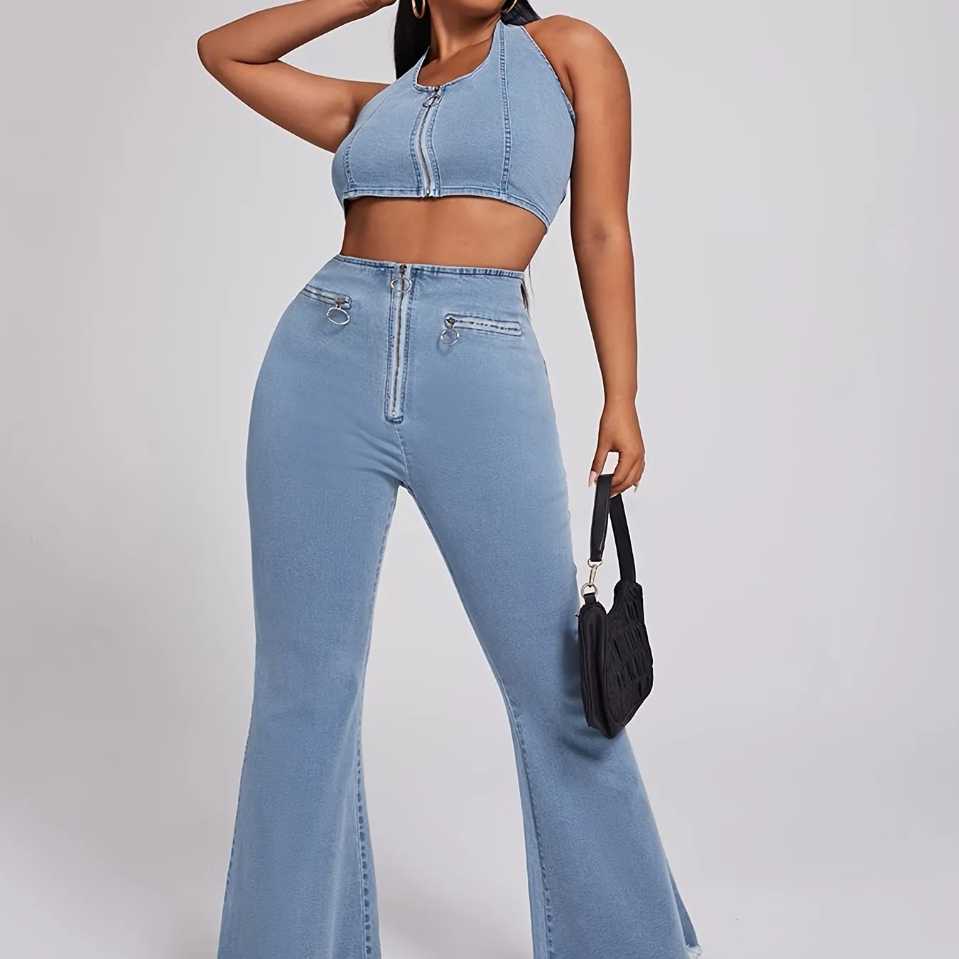 Organic Cotton Crop Top & High Rise Flared Jeans Set