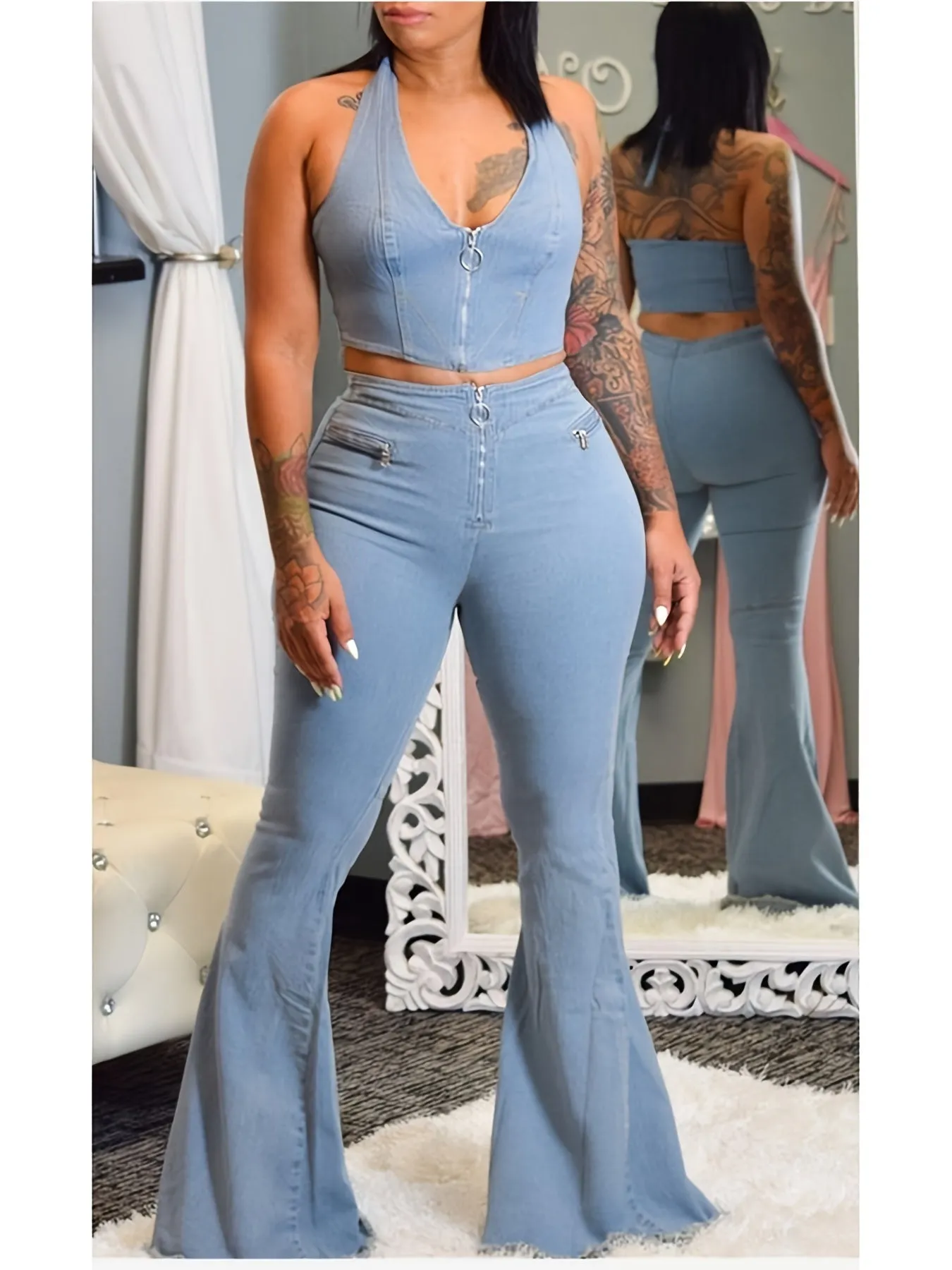 Organic Cotton Crop Top & High Rise Flared Jeans Set