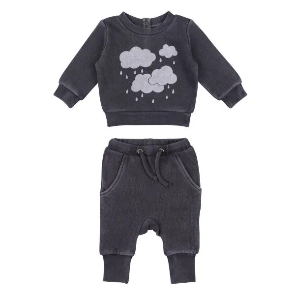 Organic Sweatshirt & Jogger Set, Coal Clouds