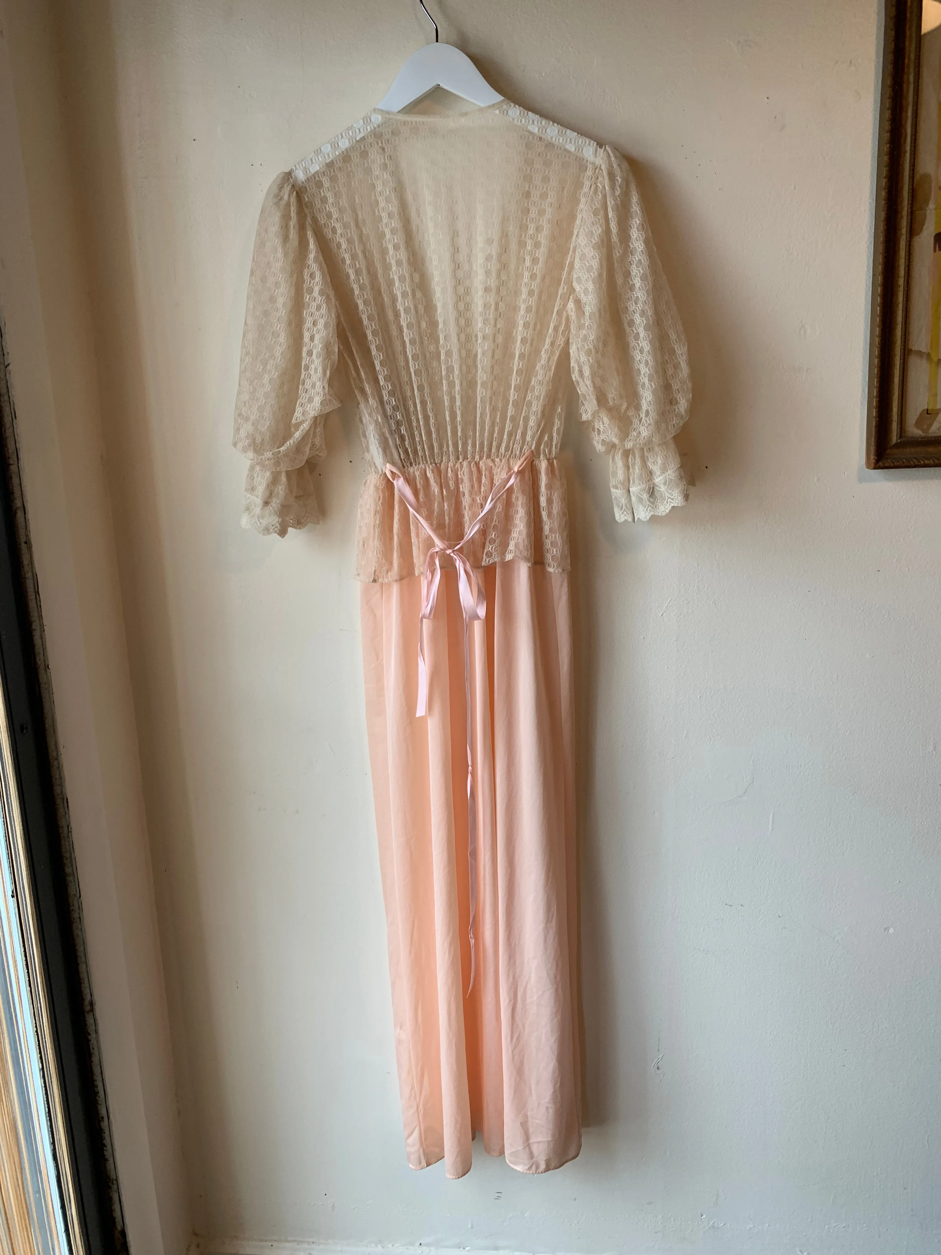 Pastel Pink Nylon & Creme Lace Slip Cover (S/M)