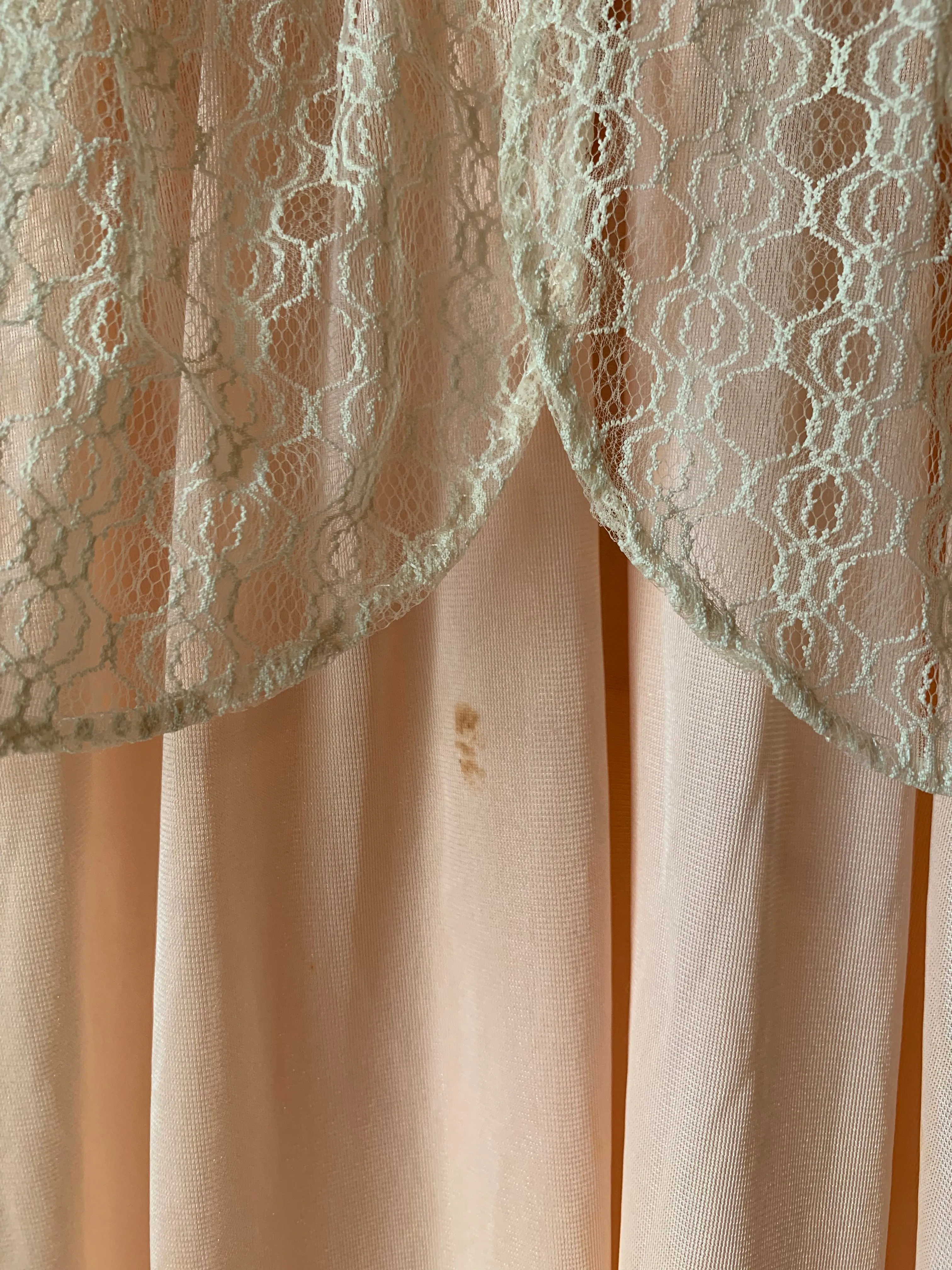 Pastel Pink Nylon & Creme Lace Slip Cover (S/M)