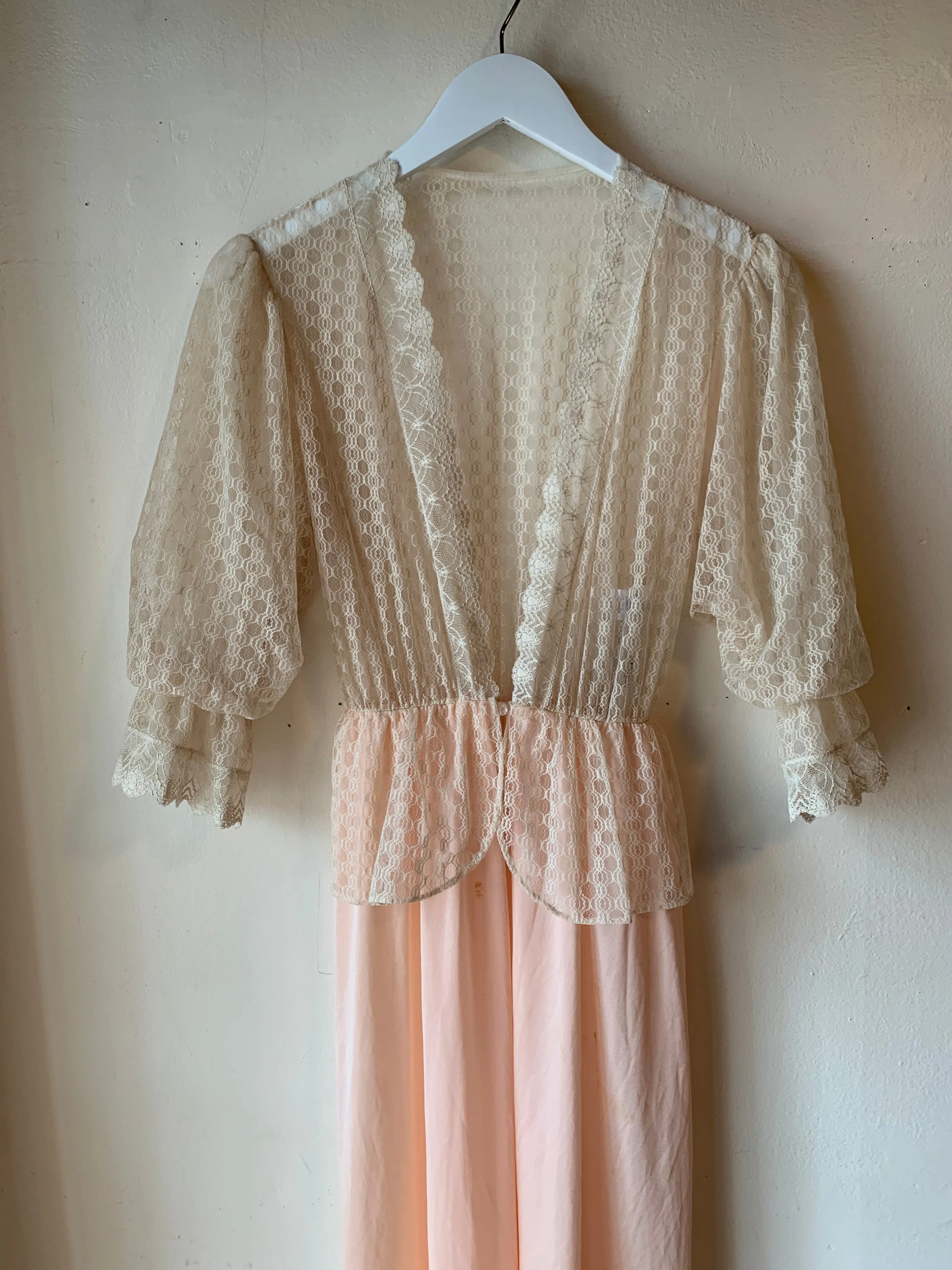 Pastel Pink Nylon & Creme Lace Slip Cover (S/M)